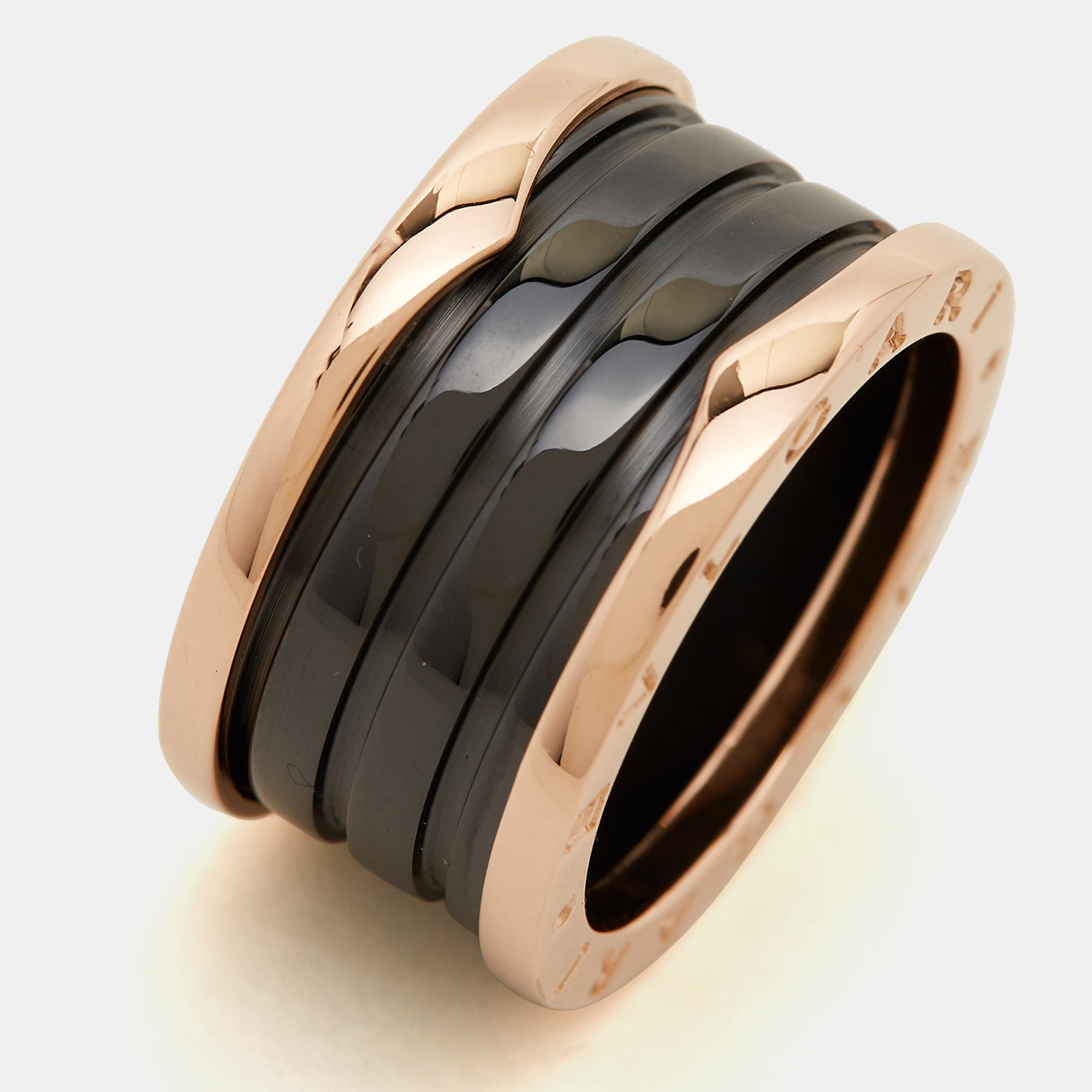 Bvlgari B.Zero1 Black Ceramic 18k Rose Gold 4 Band Ring Size 56