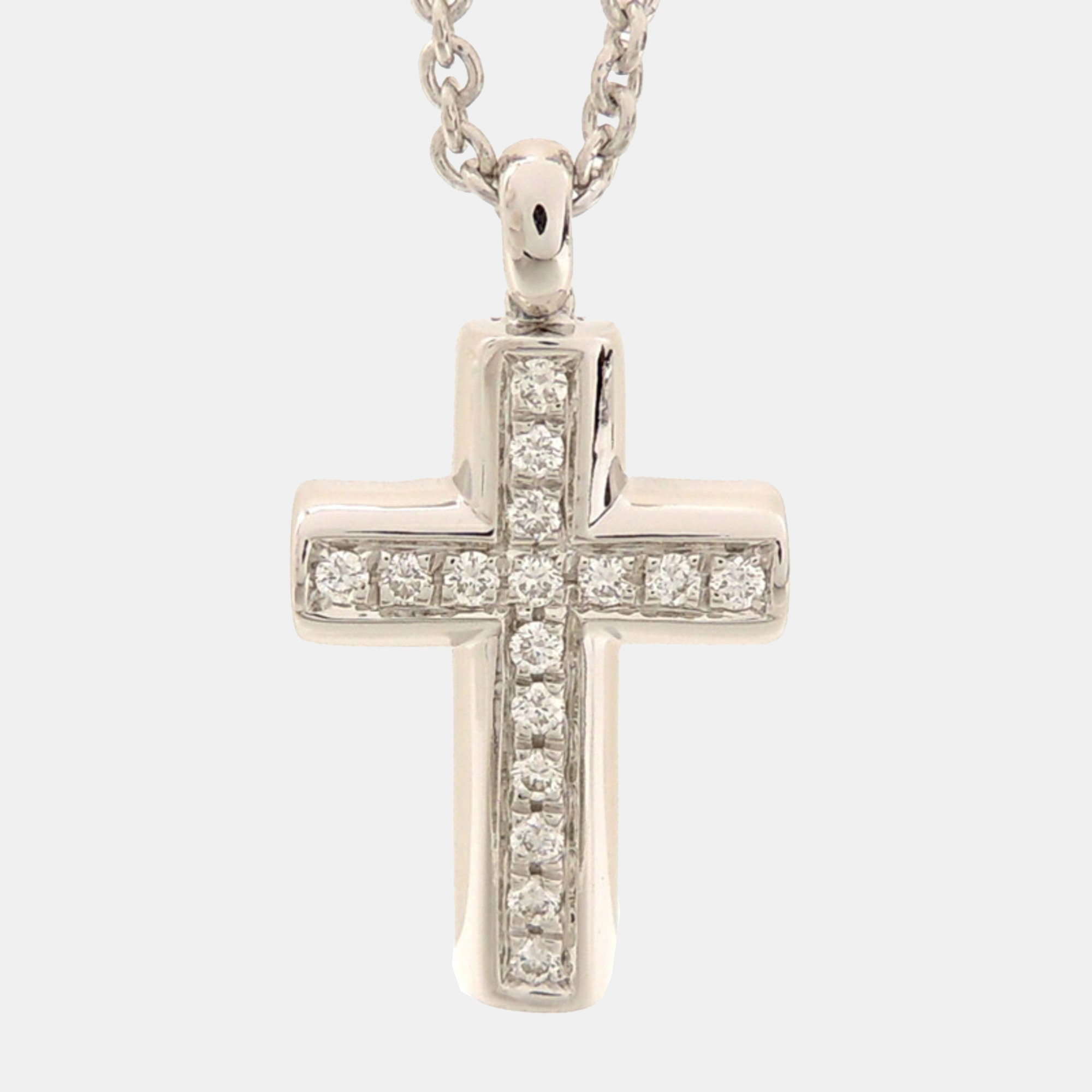 Bvlgari Latin Cross 18K White Gold Diamond Necklace