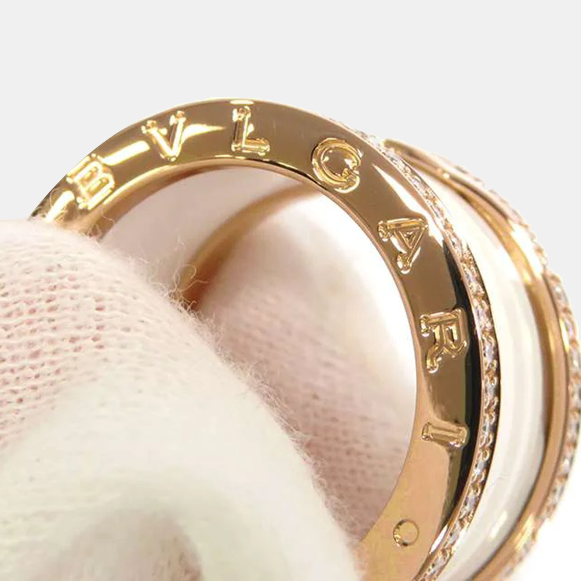 Bvlgari B.Zero1 18K Rose Gold Diamond And Ceramic Ring EU 52