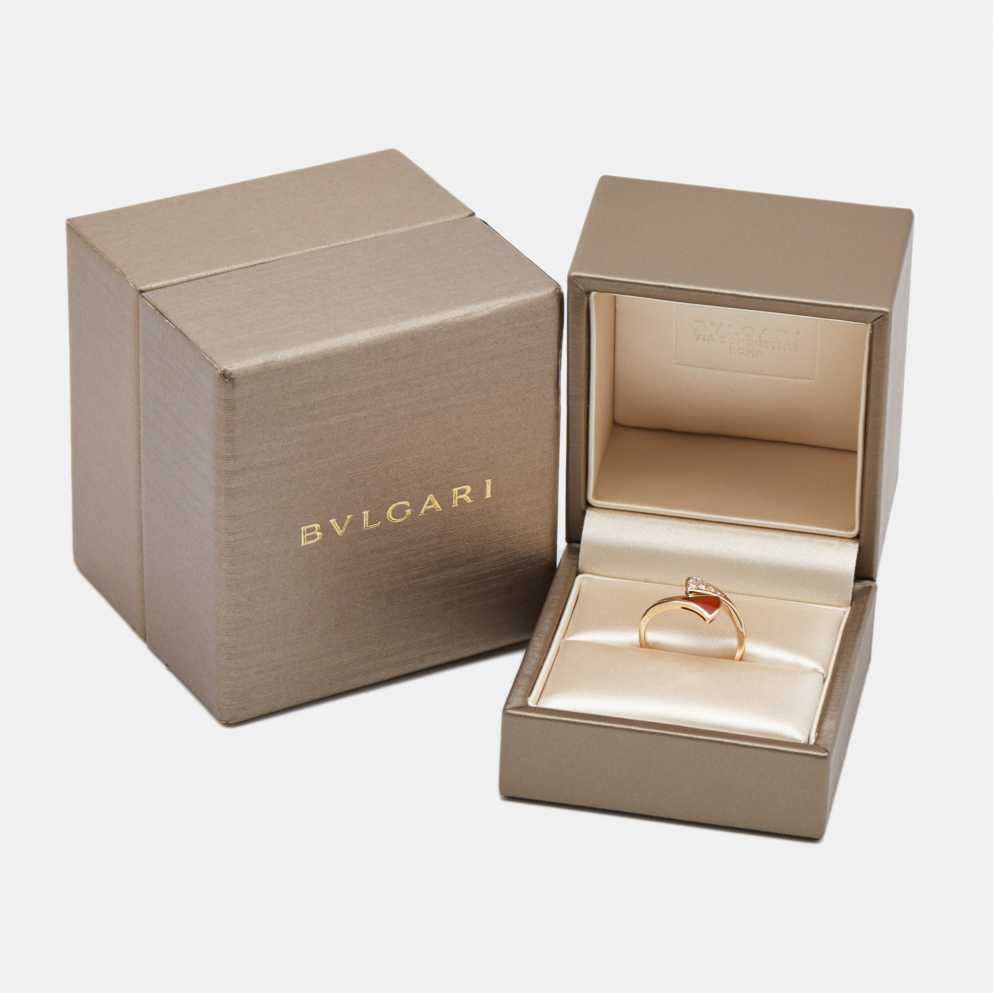 Bvlgari Divas' Dream Carnelian Diamonds 18k Rose Gold Ring Size 53