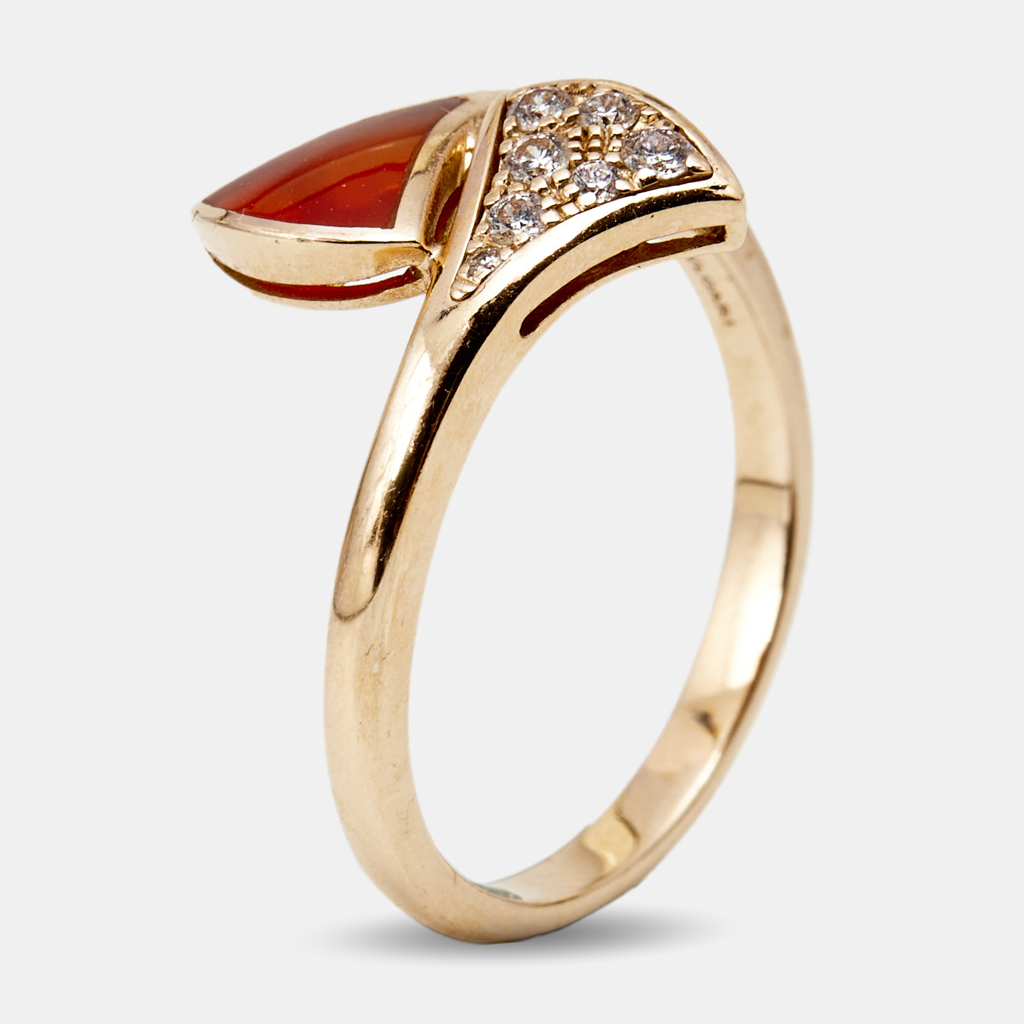 Bvlgari Divas' Dream Carnelian Diamonds 18k Rose Gold Ring Size 53