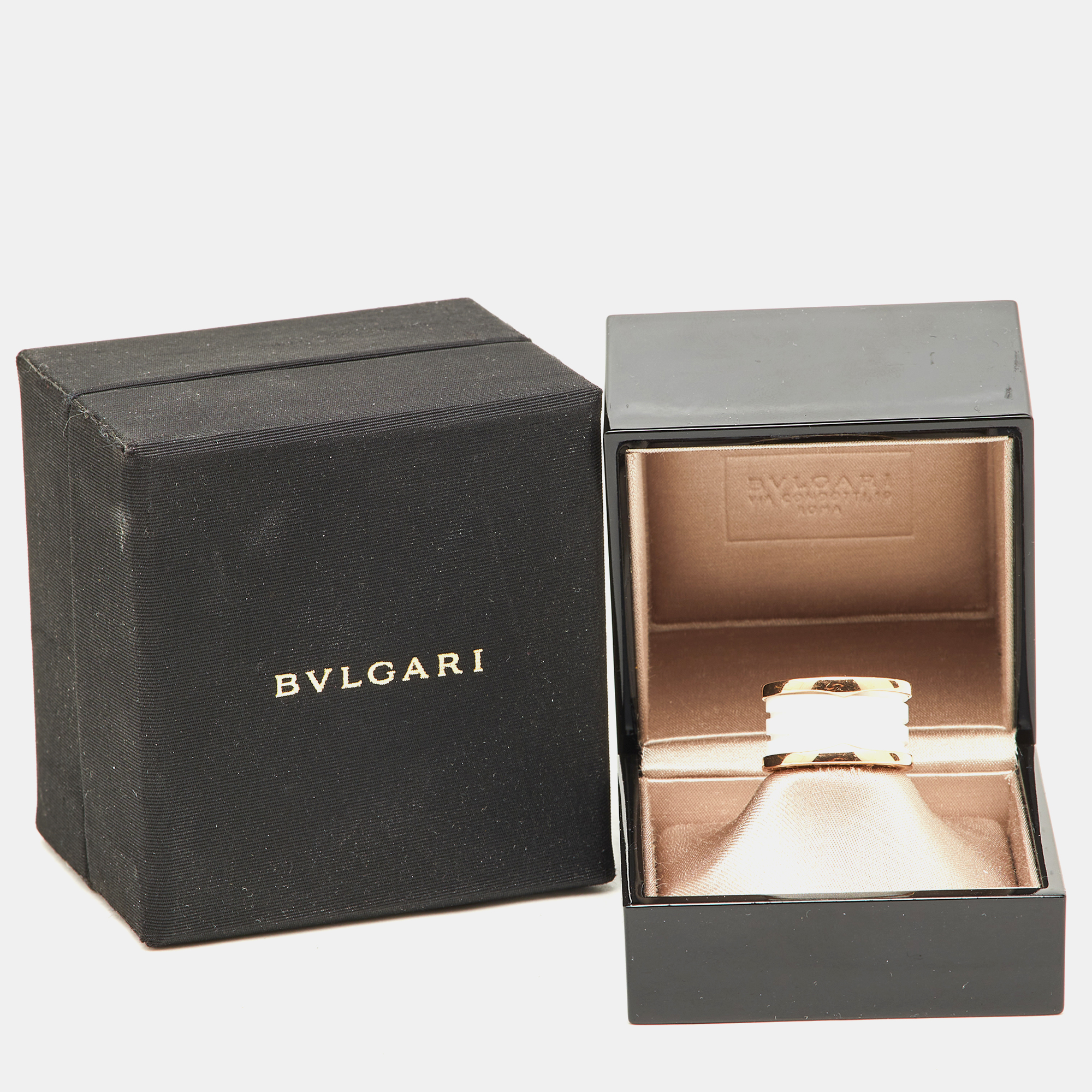 Bvlgari B.Zero1 White Ceramic 18k Rose Gold Band Ring Size 50