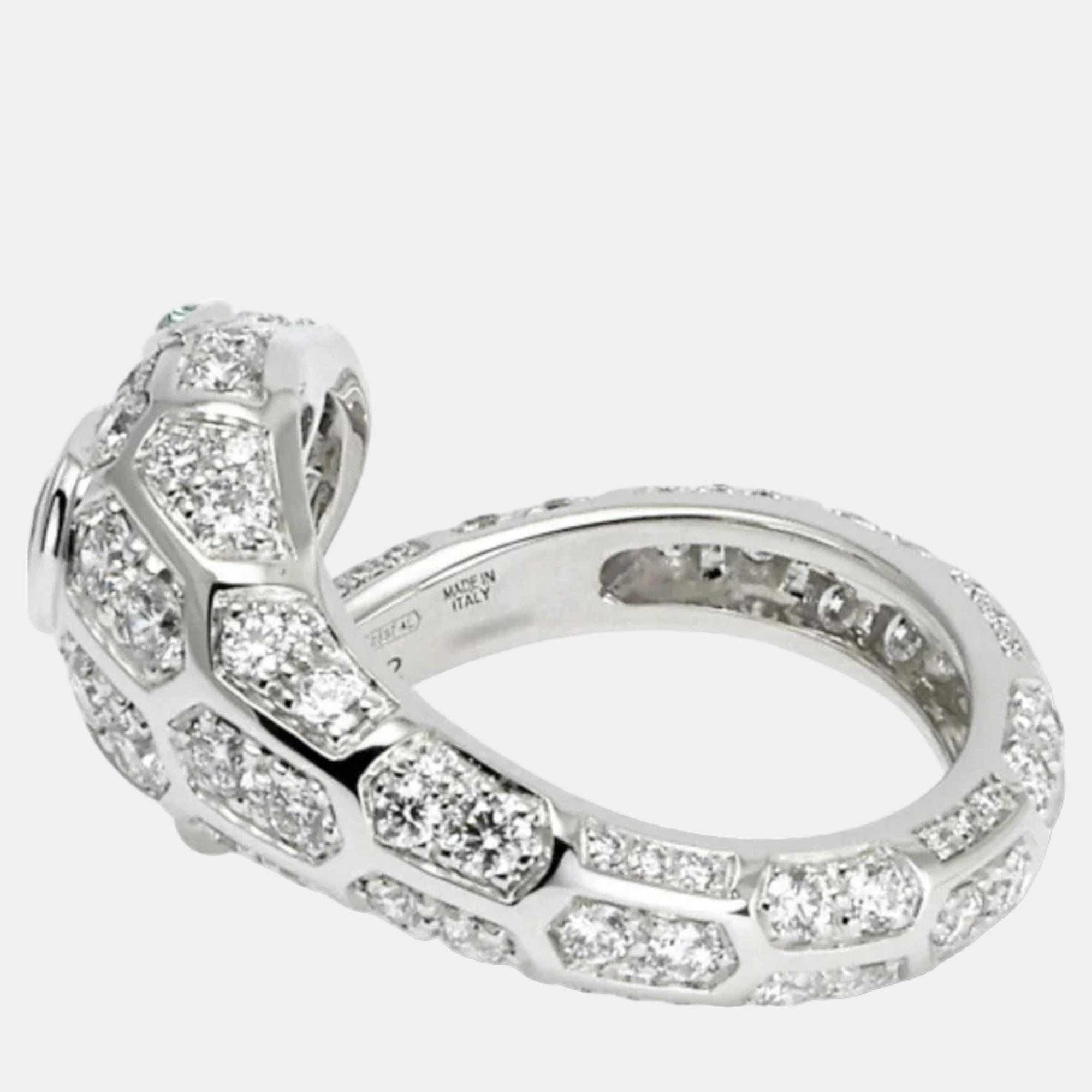 Bvlgari Serpenti 18K White Gold Diamond Sapphire And Emerald Ring EU 52