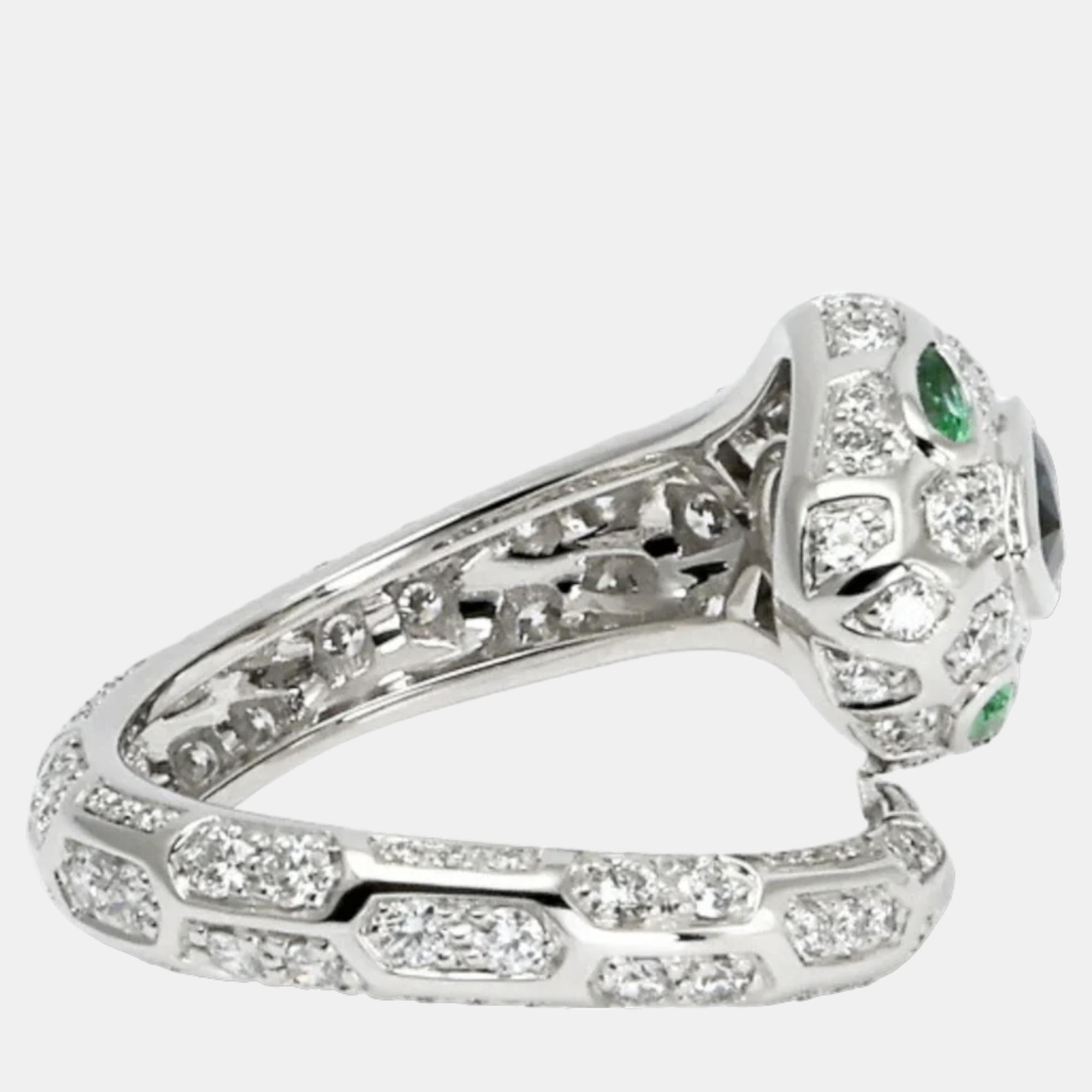Bvlgari Serpenti 18K White Gold Diamond Sapphire And Emerald Ring EU 52