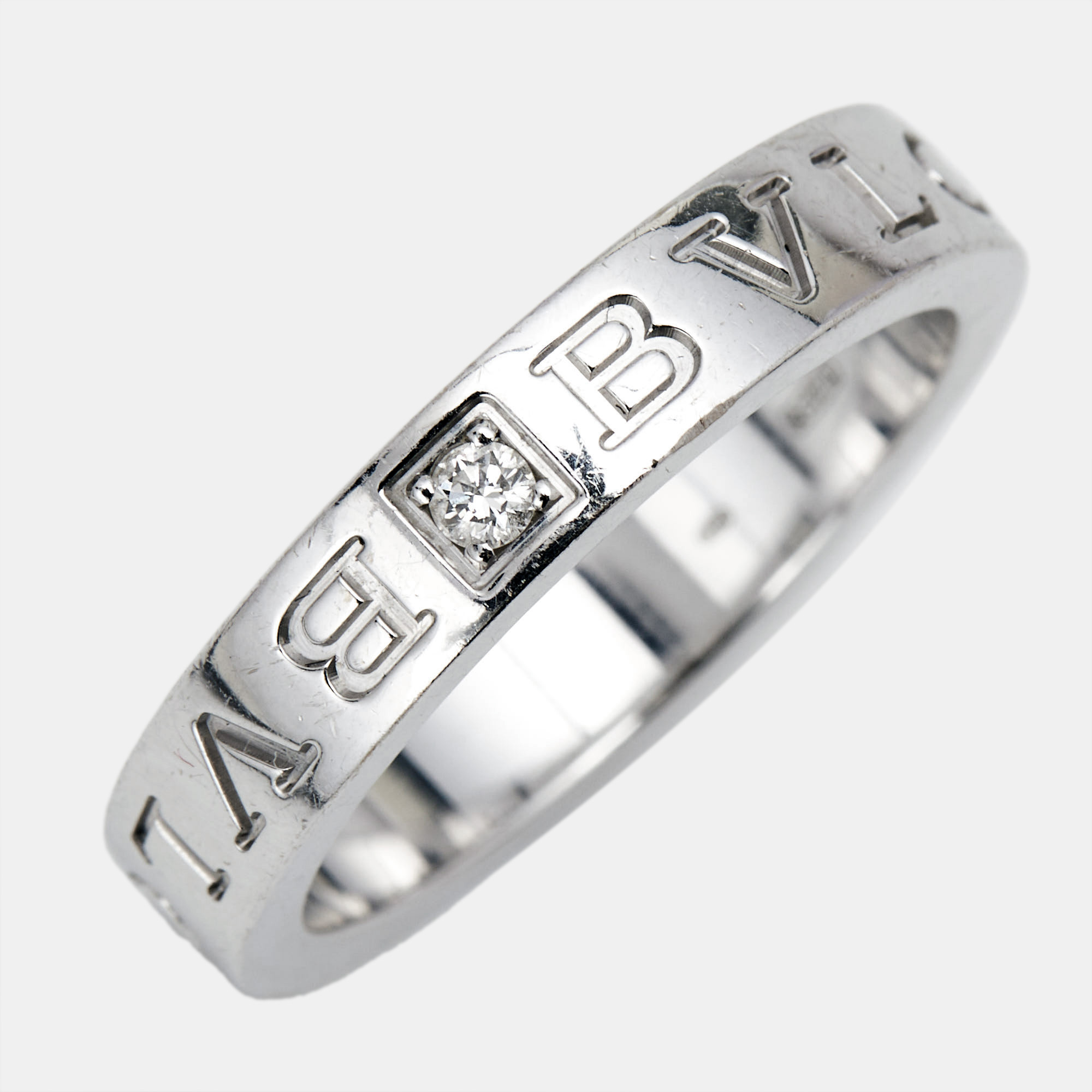 Bvlgari Bvlgari Diamond 18k White Gold Band Ring Size 56