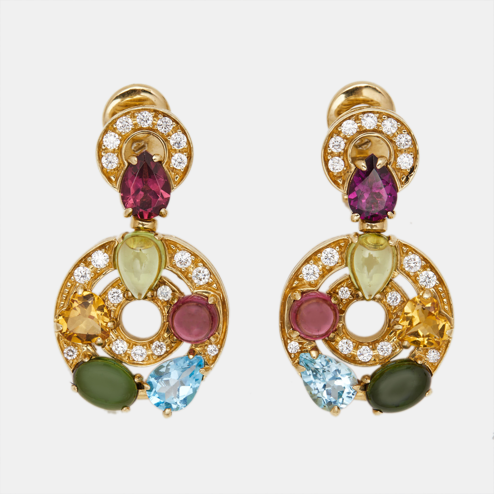 Bvlgari Cerchi Multi Gemstones 18k Yellow Gold Earrings