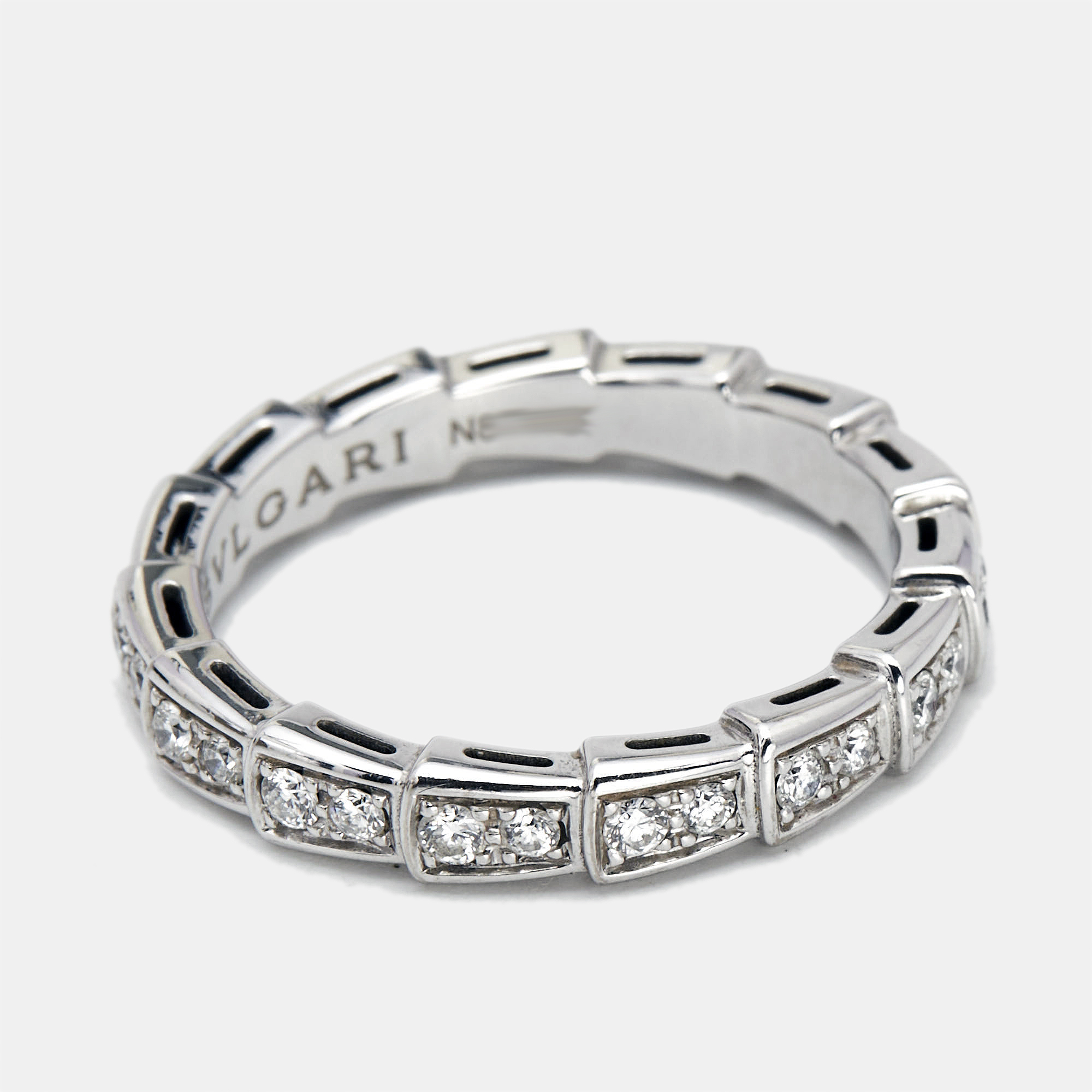 Bvlgari Serpenti Viper Diamonds 18k White Gold Ring Size 57