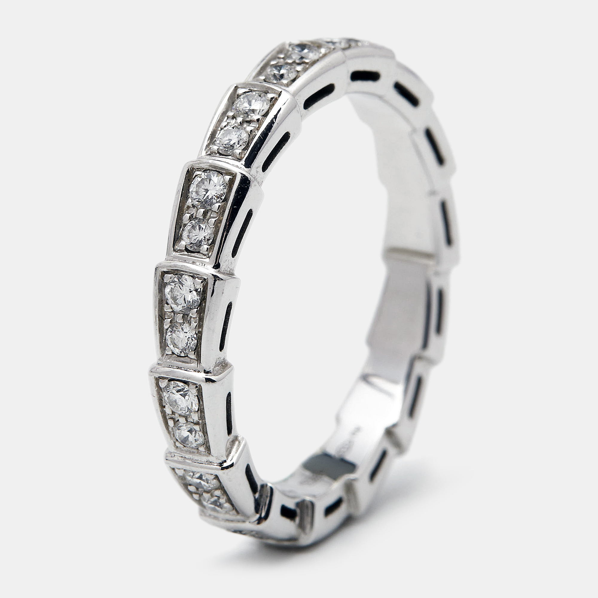 Bvlgari Serpenti Viper Diamonds 18k White Gold Ring Size 57