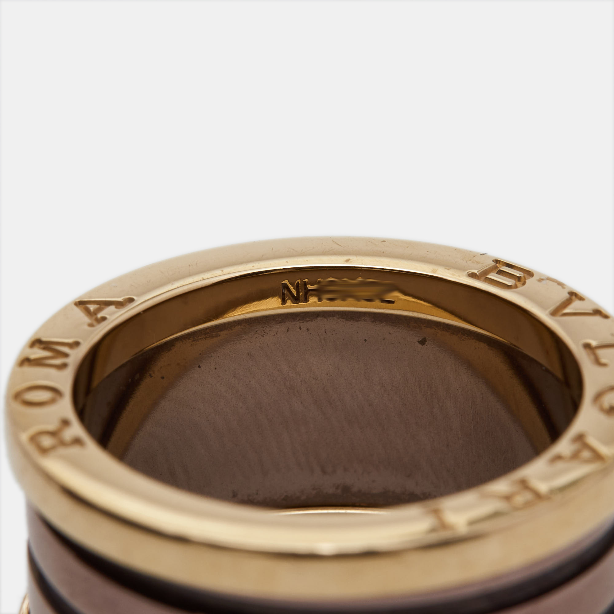 Bvlgari B.Zero1 4-Band Bronze Ceramic 18k Rose Gold Ring Size 54