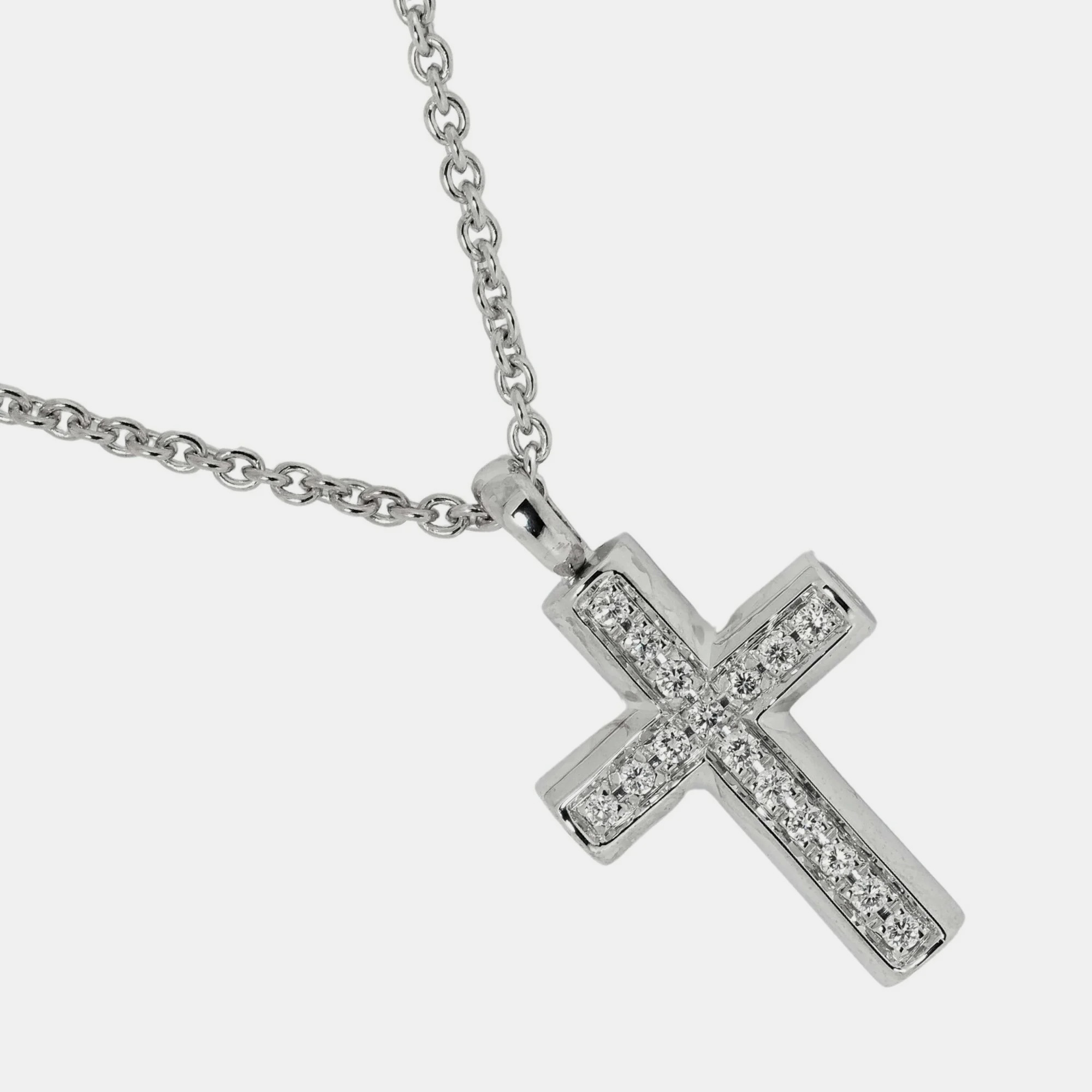 Bvlgari Latin Cross 18K White Gold Diamond Necklace