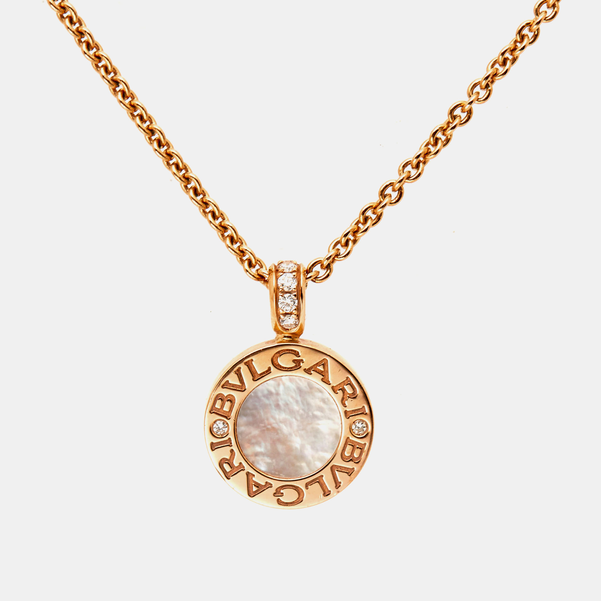 Bvlgari Bvlgari Onyx Mother Of Pearl Diamond 18k Rose Gold Necklace