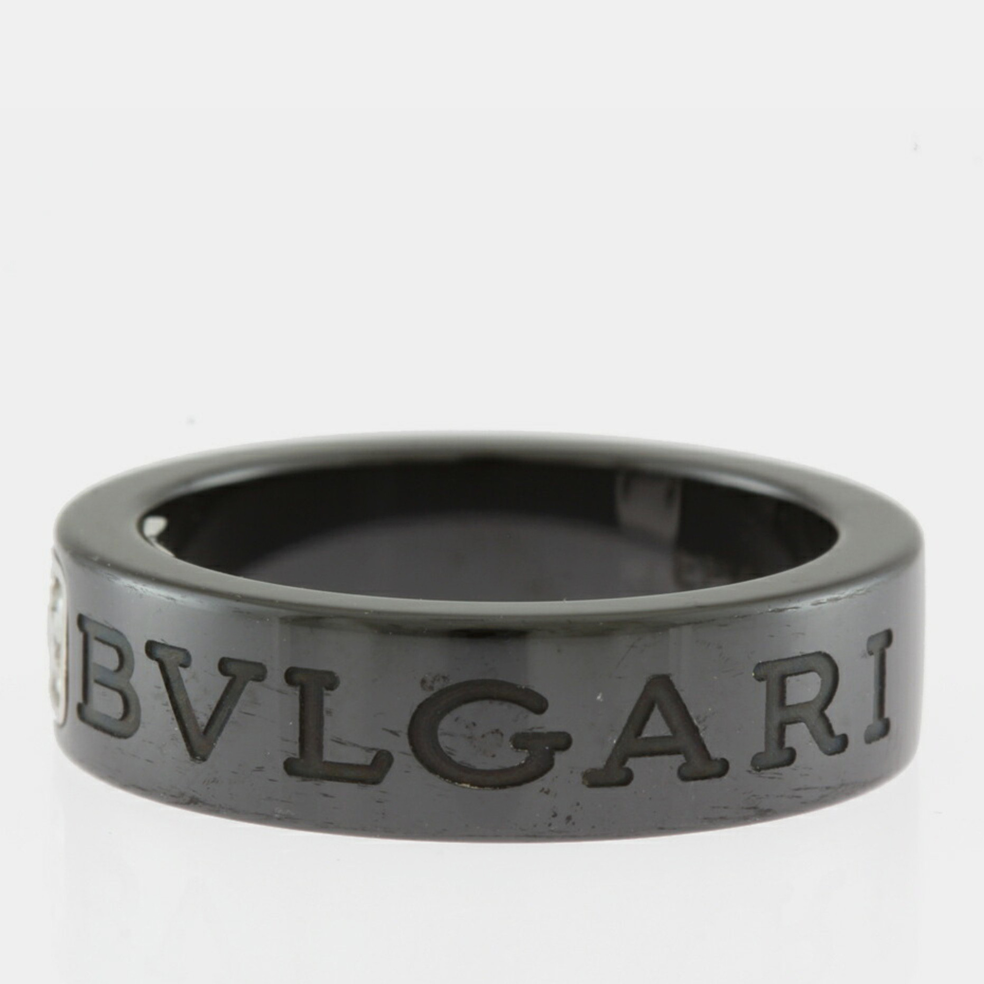 Bvlgari 18K White Gold, Diamond And Ceramic B.Zero1 Band Ring EU 49