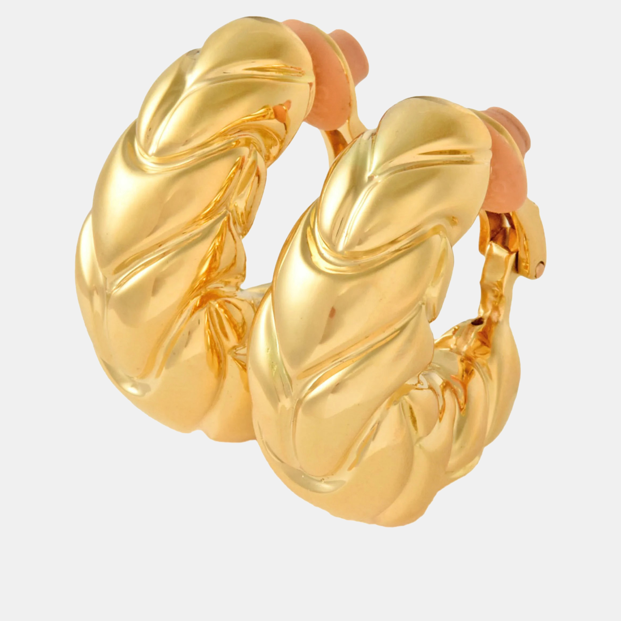 Bvlgari 18K Yellow Gold Spiga Vintage Hoop Earrings