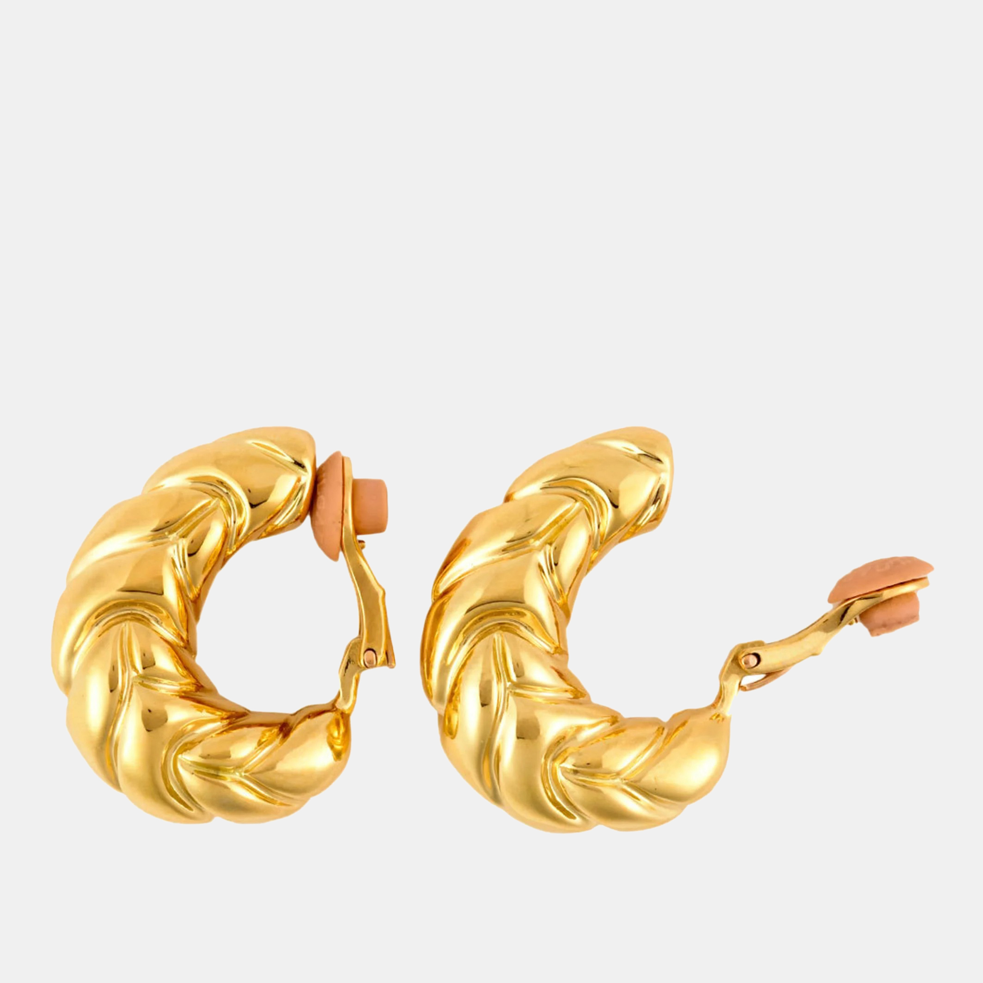 Bvlgari 18K Yellow Gold Spiga Vintage Hoop Earrings