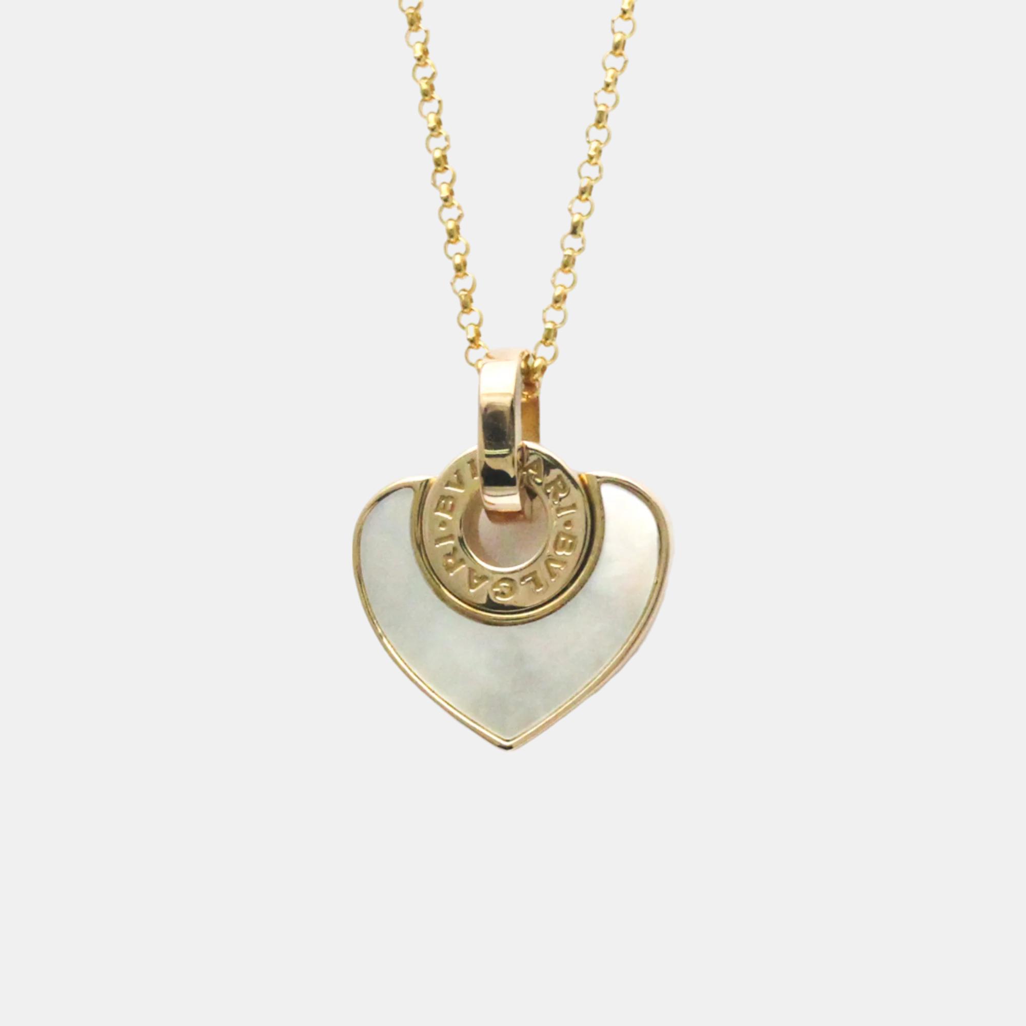 Bvlgari 18k rose gold mother of pearl cuore pendant necklace