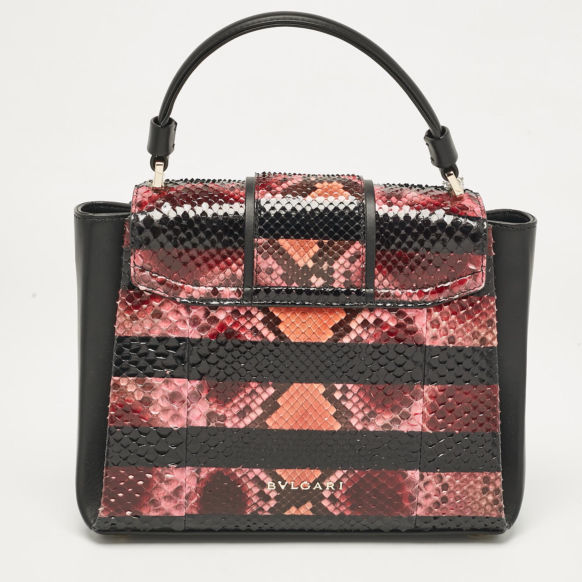 Bvlgari Black/Multicolor Python And Leather Small Serpenti Viper Top Handle Bag