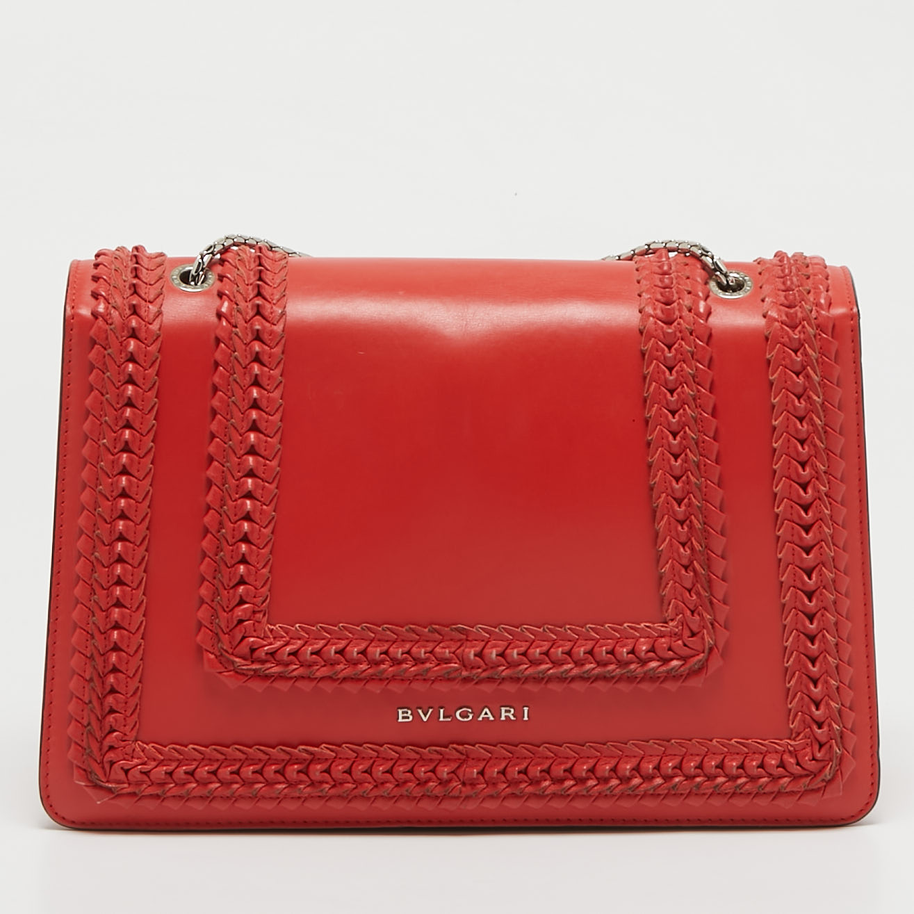 Bvlgari Red Leather Plisse Serpenti Forever Shoulder Bag