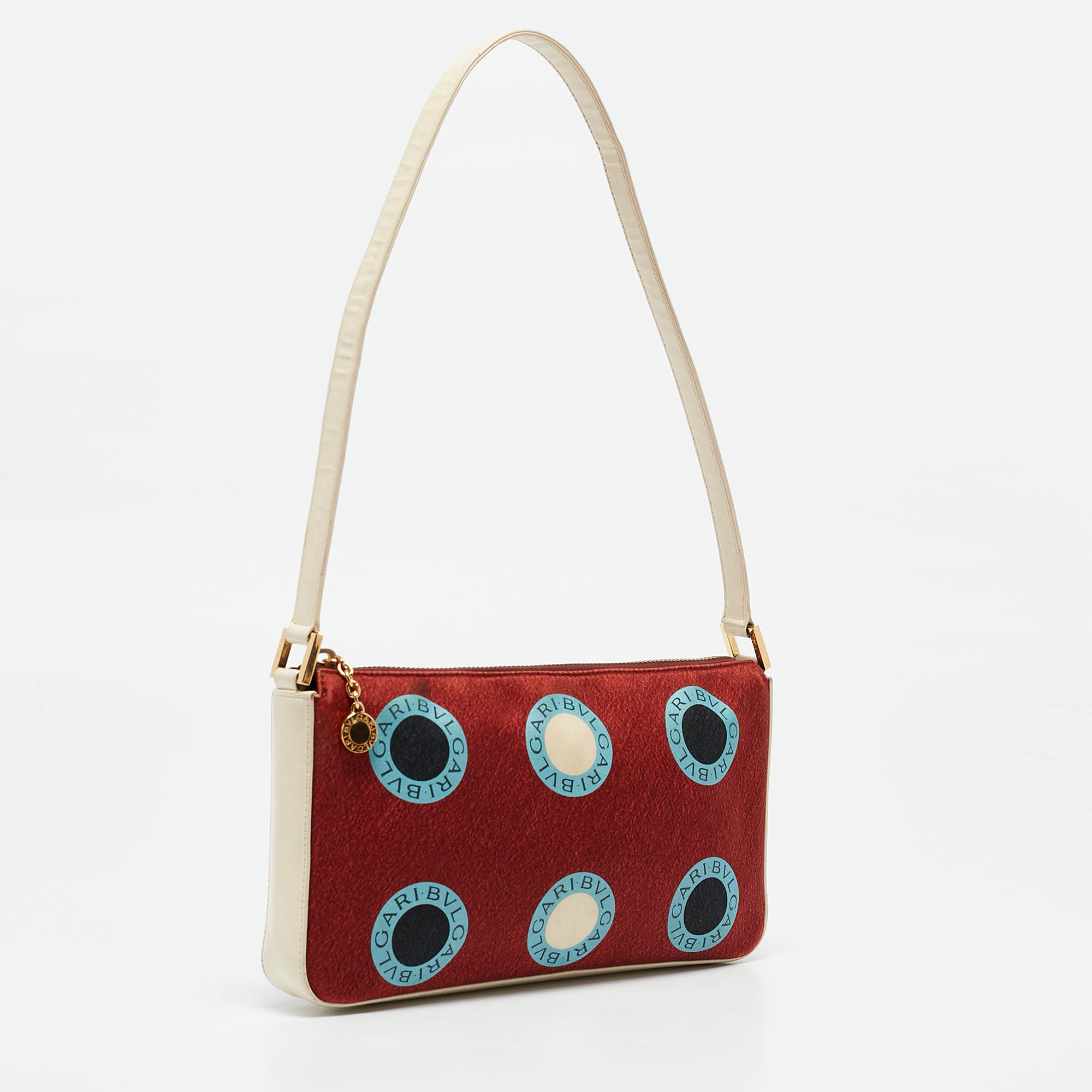 Bvlgari Multicolor Logo Print Fabric And Leather Baguette Bag