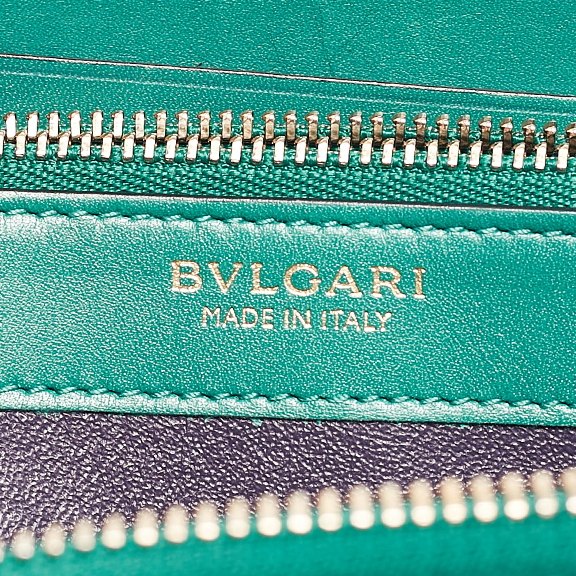 Bvlgari Green Leather Serpenti Forever Zip Around Wallet