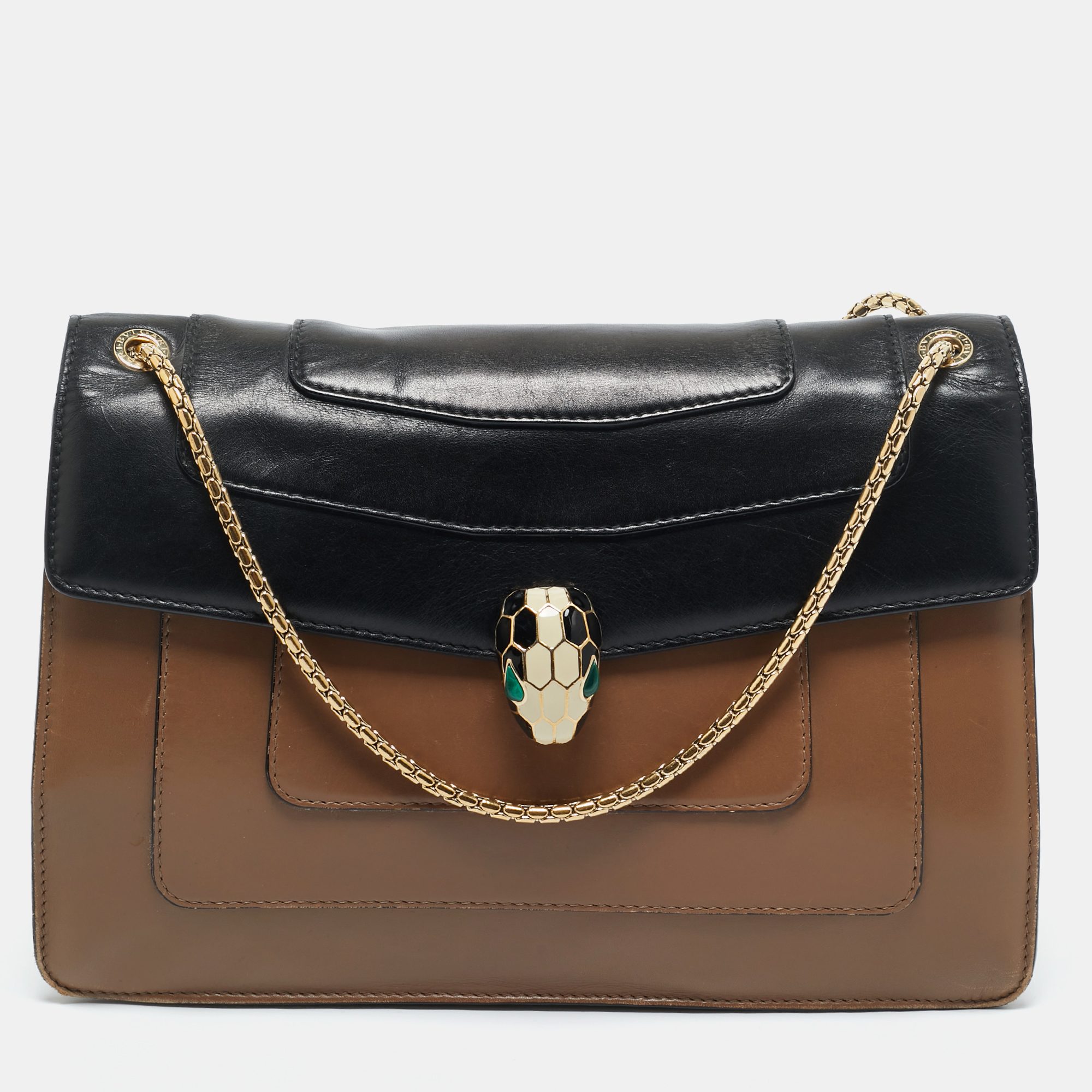 Bvlgari Black/Brown Leather Medium Serpenti Forever Shoulder Bag - Bvlgari - Modalova