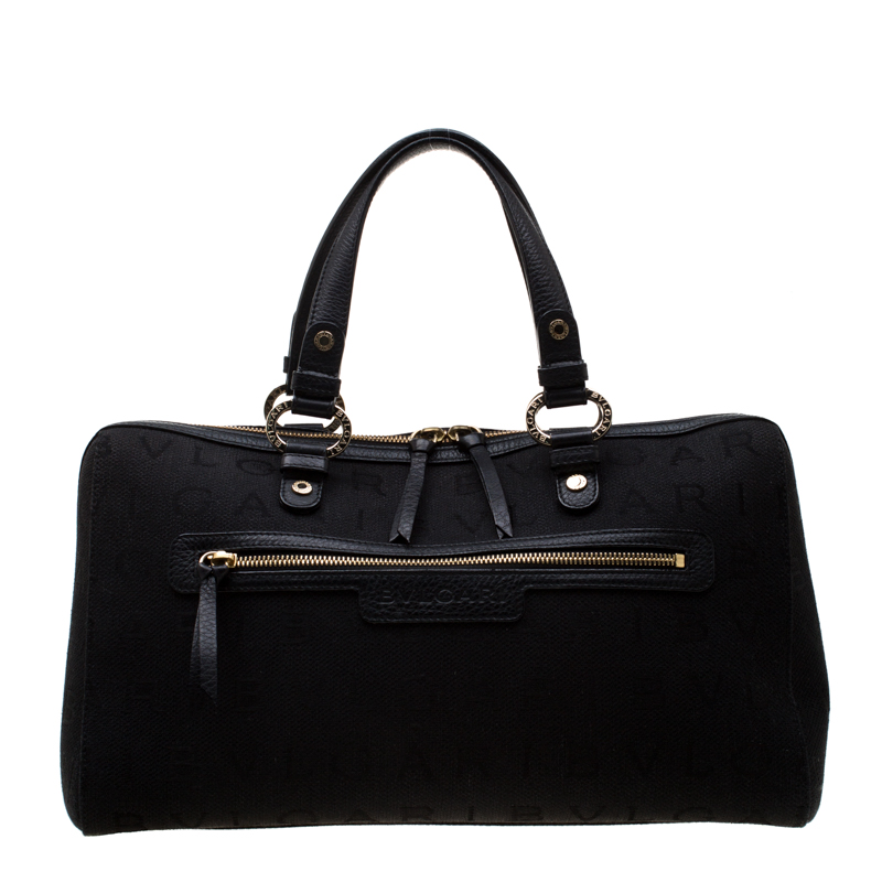 Image of Bvlgari Black Logo Canvas Satchel