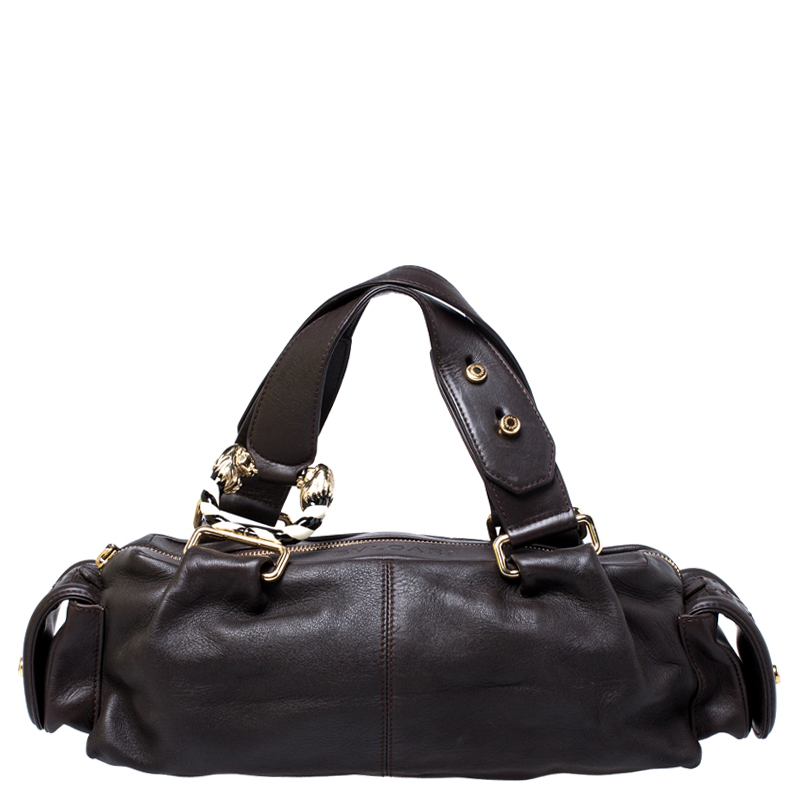 Image of Bvlgari Dark Brown Leather Leoni Satchel