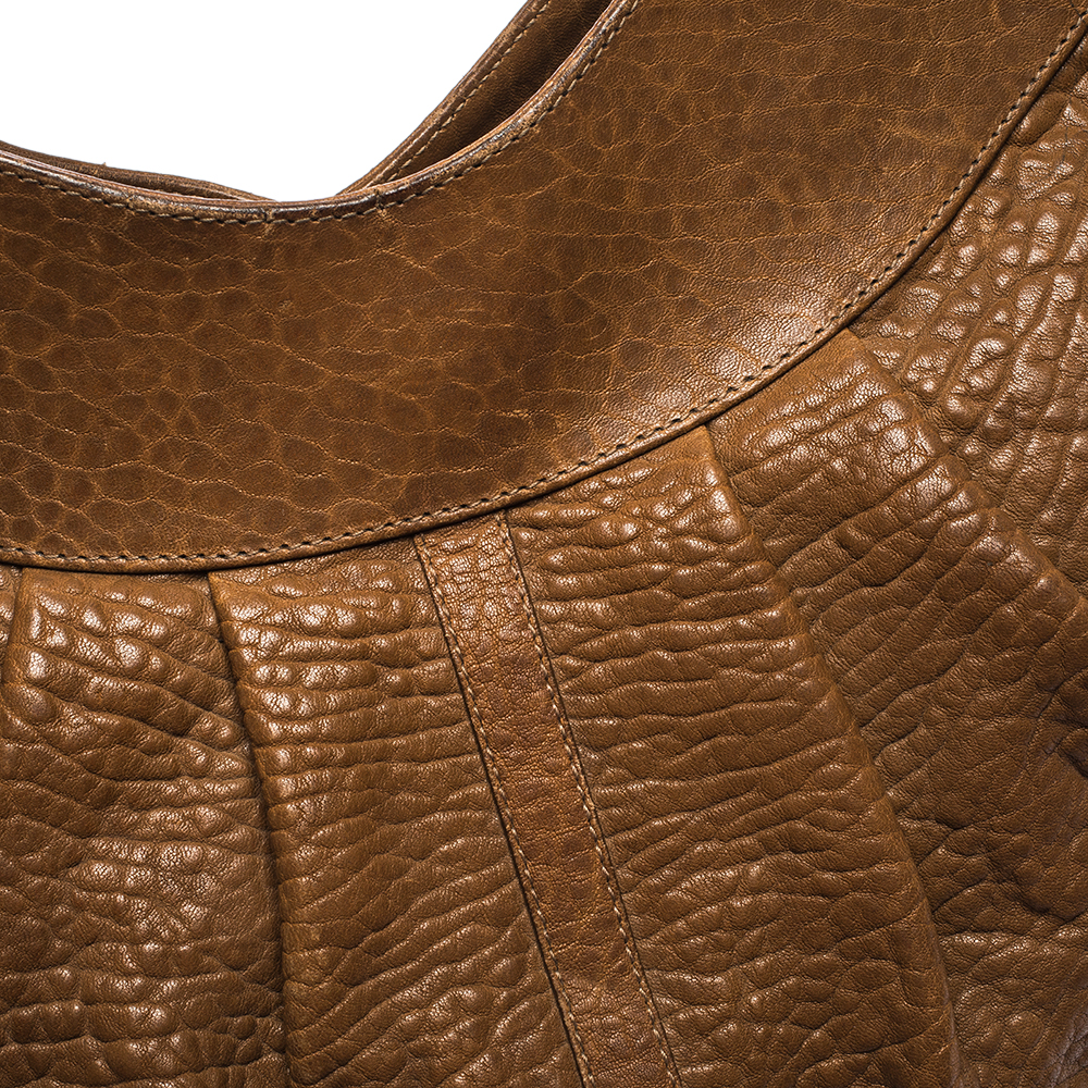 Bvlgari Brown Pleated Leather Hobo