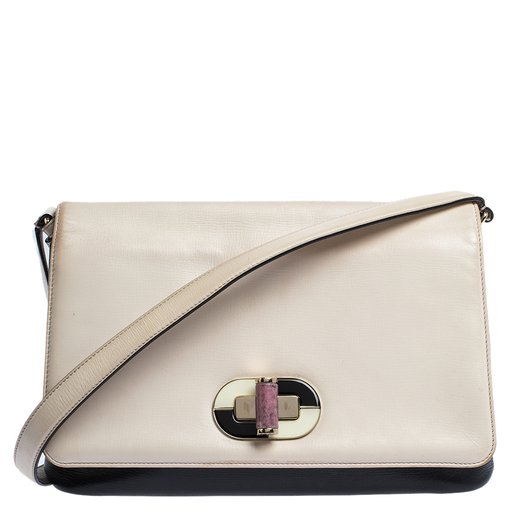 Image of Bvlgari Beige/Black Leather Icona Shoulder Bag
