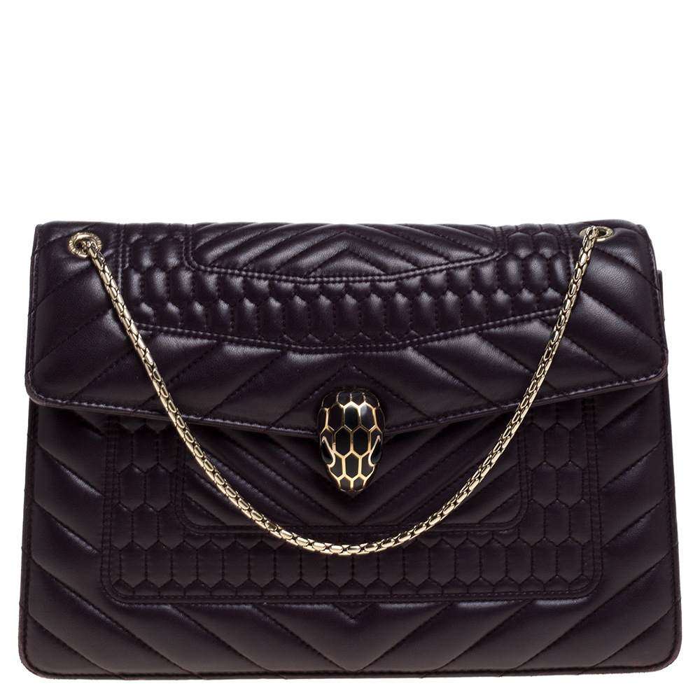 Image of Bvlgari Purple Quilted Scaglie Leather Medium Serpenti Forever Shoulder Bag