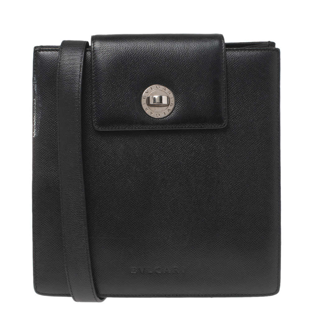 Image of Bvlgari Black Leather Accordion Shoulder Bag