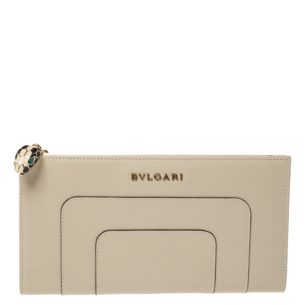 Image of Bvlgari Cream Leather Serpenti Forever Wallet