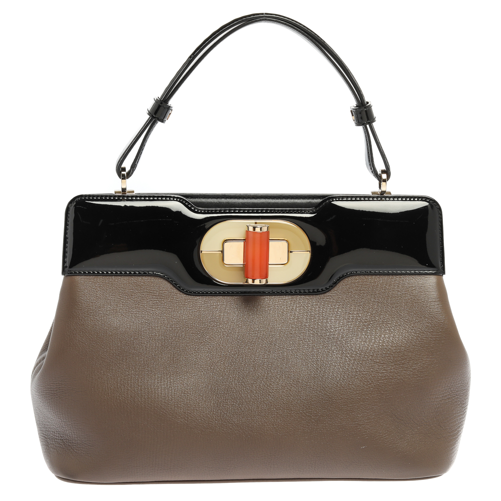 Image of Bvlgari Brown/Black Patent And Leather Isabella Rossellini Top Handle Bag