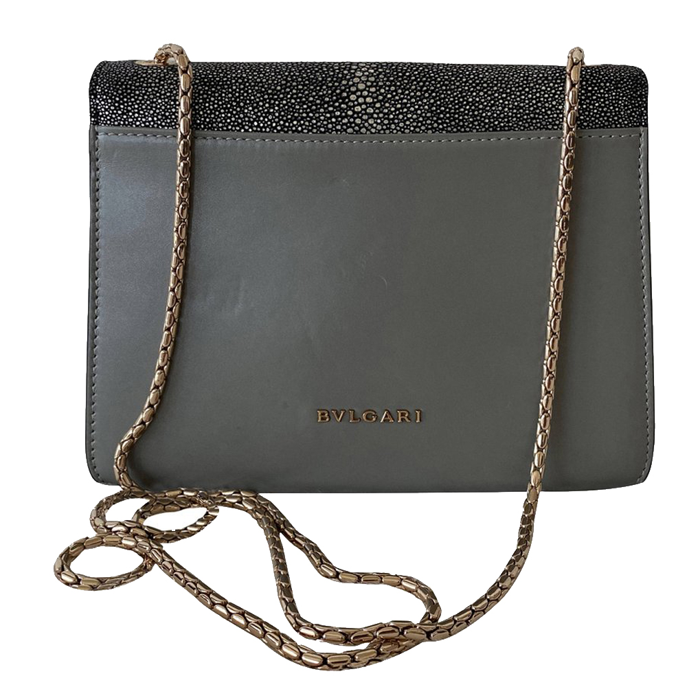 Bvlgari Black Leather Stingray Serpenti Forever Bag