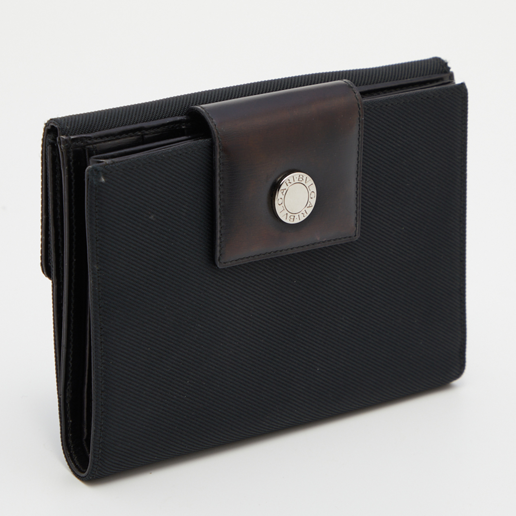 Bvlgari Black Canvas And Leather Compact Wallet