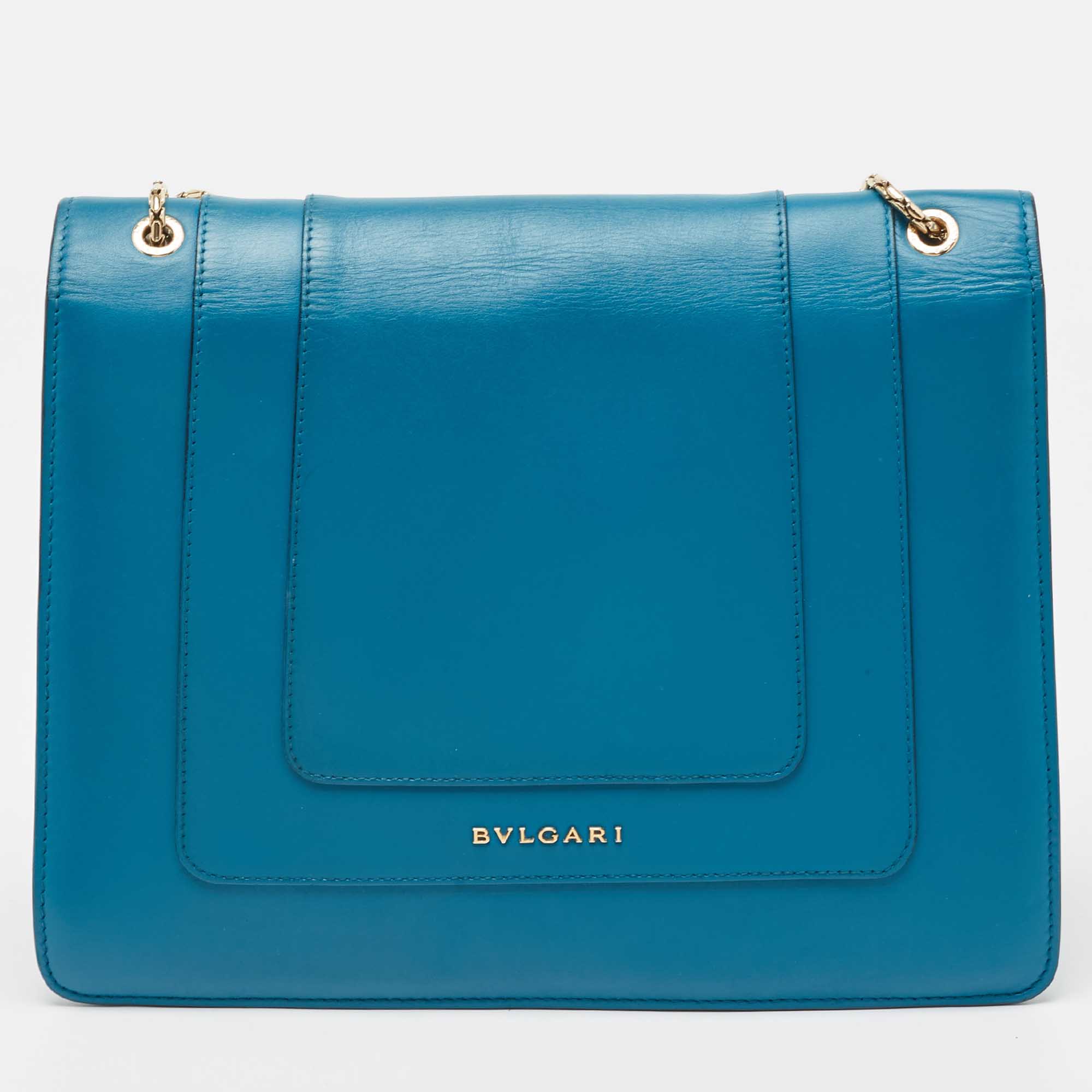 Bvlgari Turquoise Blue Leather Large Serpenti Forever Shoulder Bag