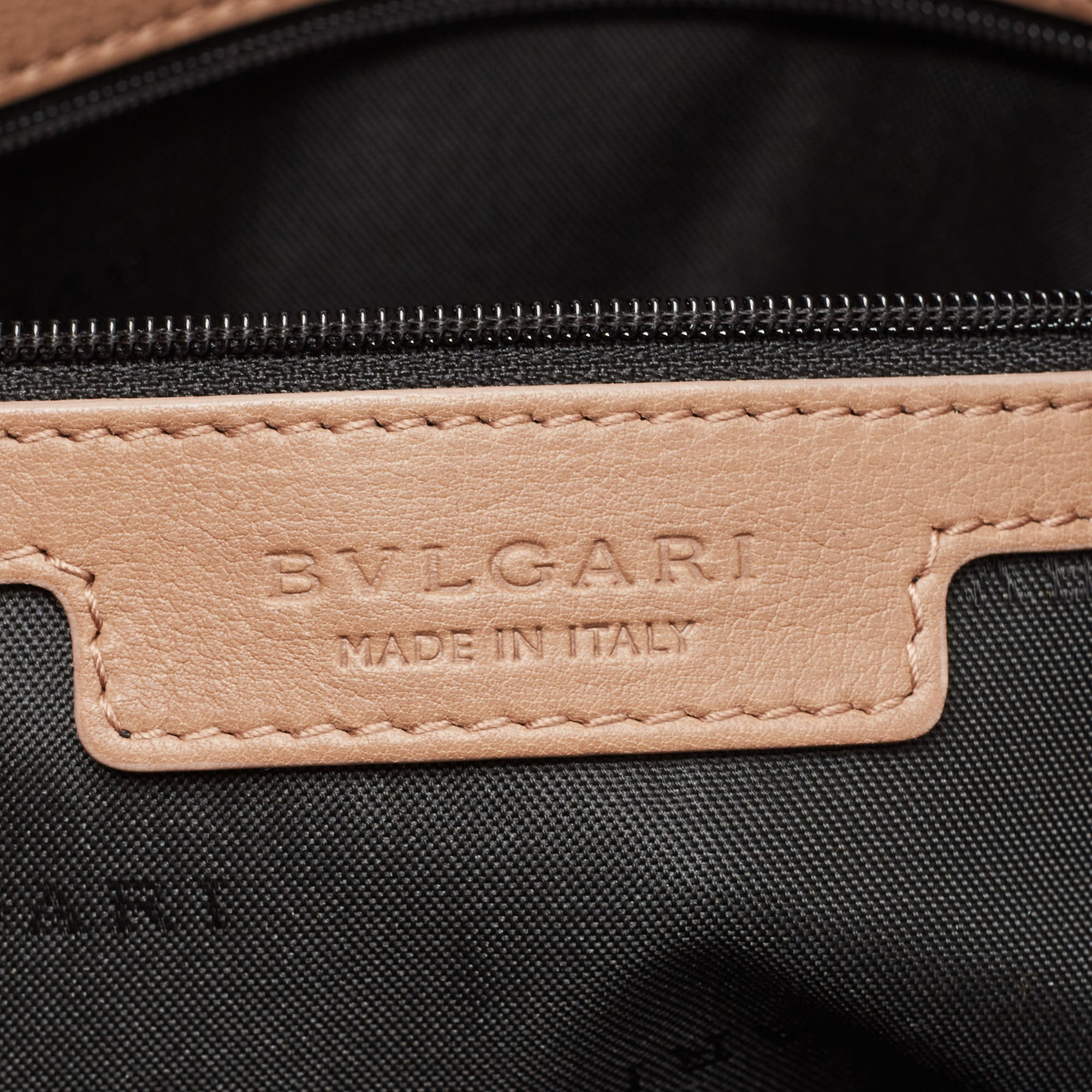 Bvlgari Light Brown Leather Double Zip Tote
