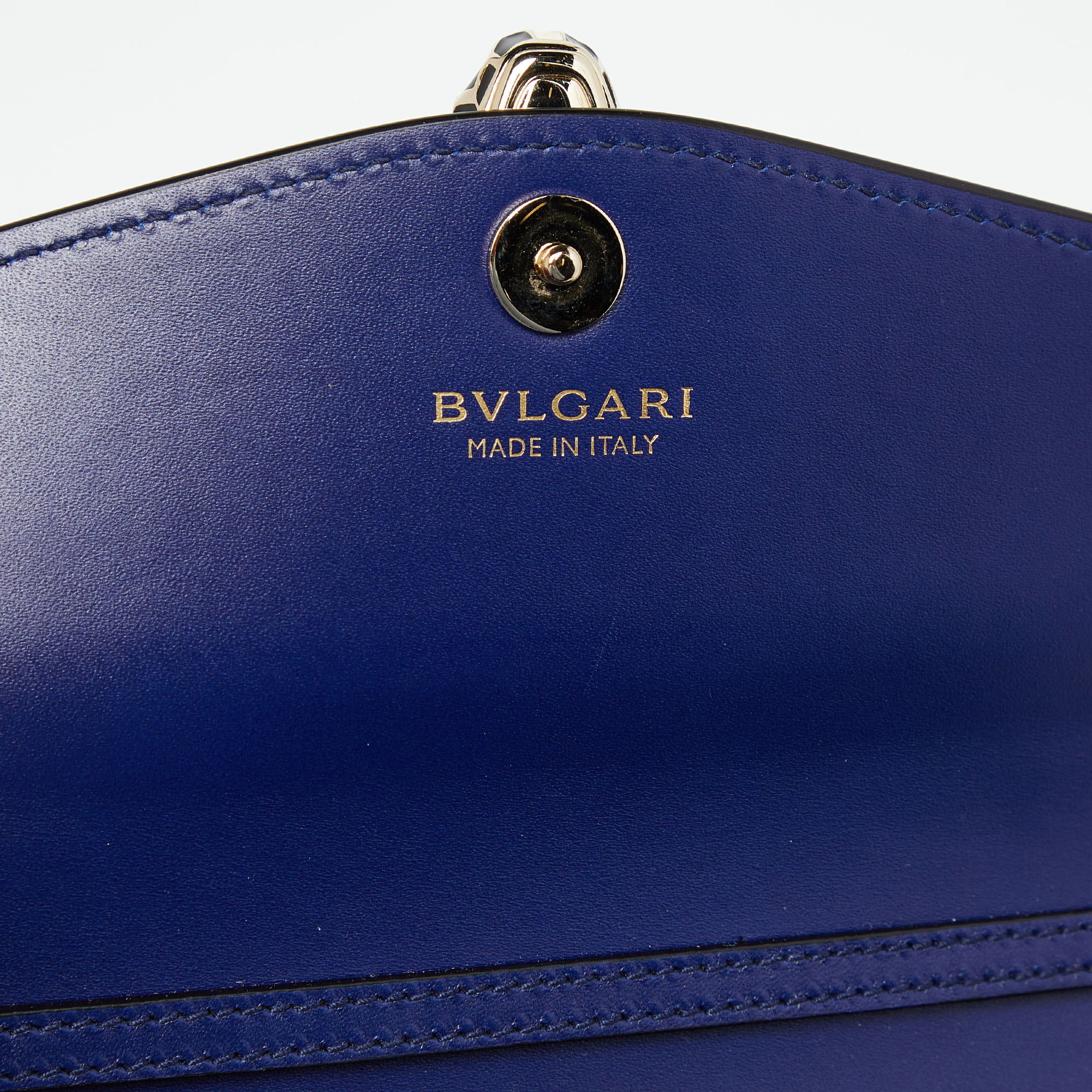 Bvlgari Blue Leather Serpenti Forever Flap Wallet On Chain