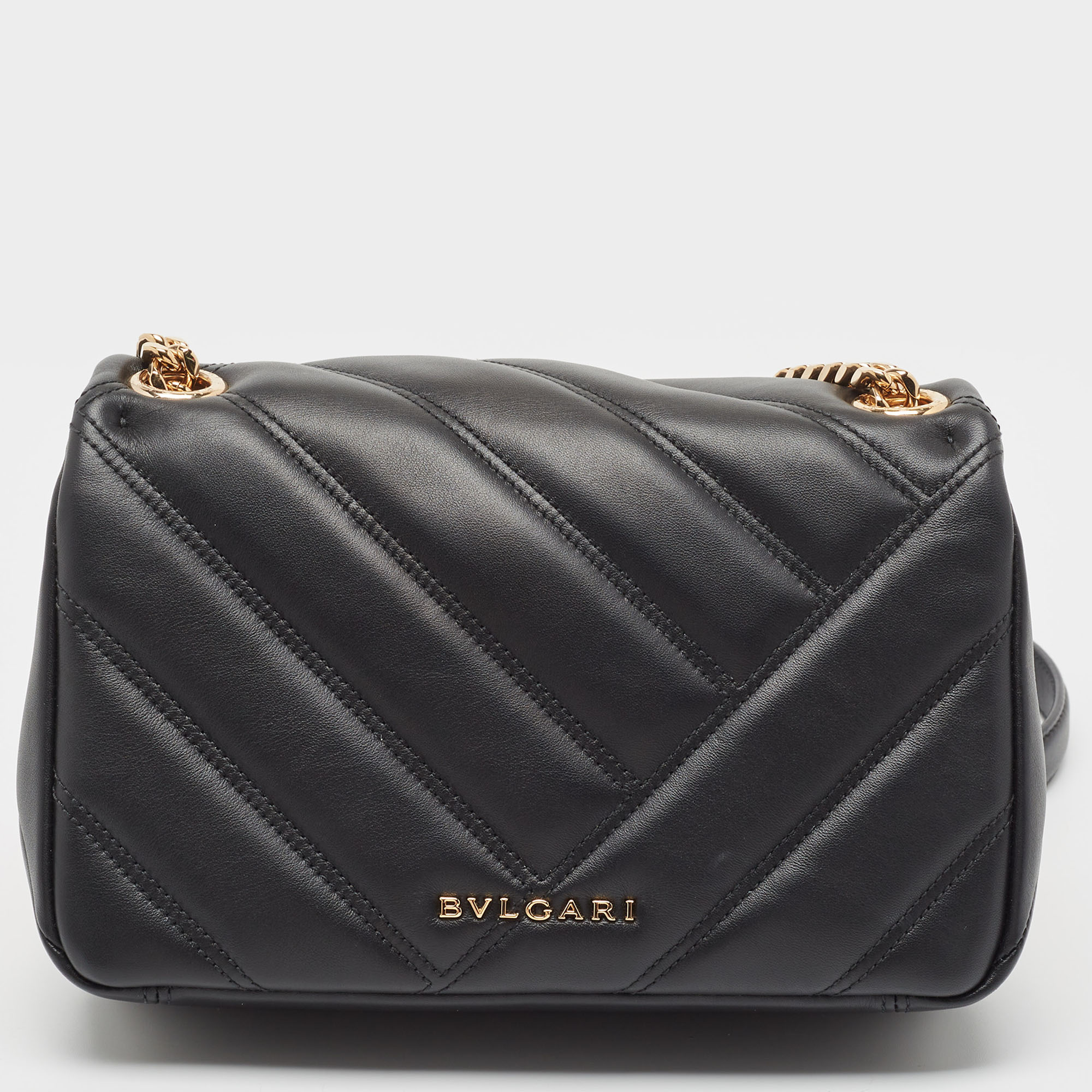 Bvlgari Black Quilted Leather Small Serpenti Cabochon Shoulder Bag