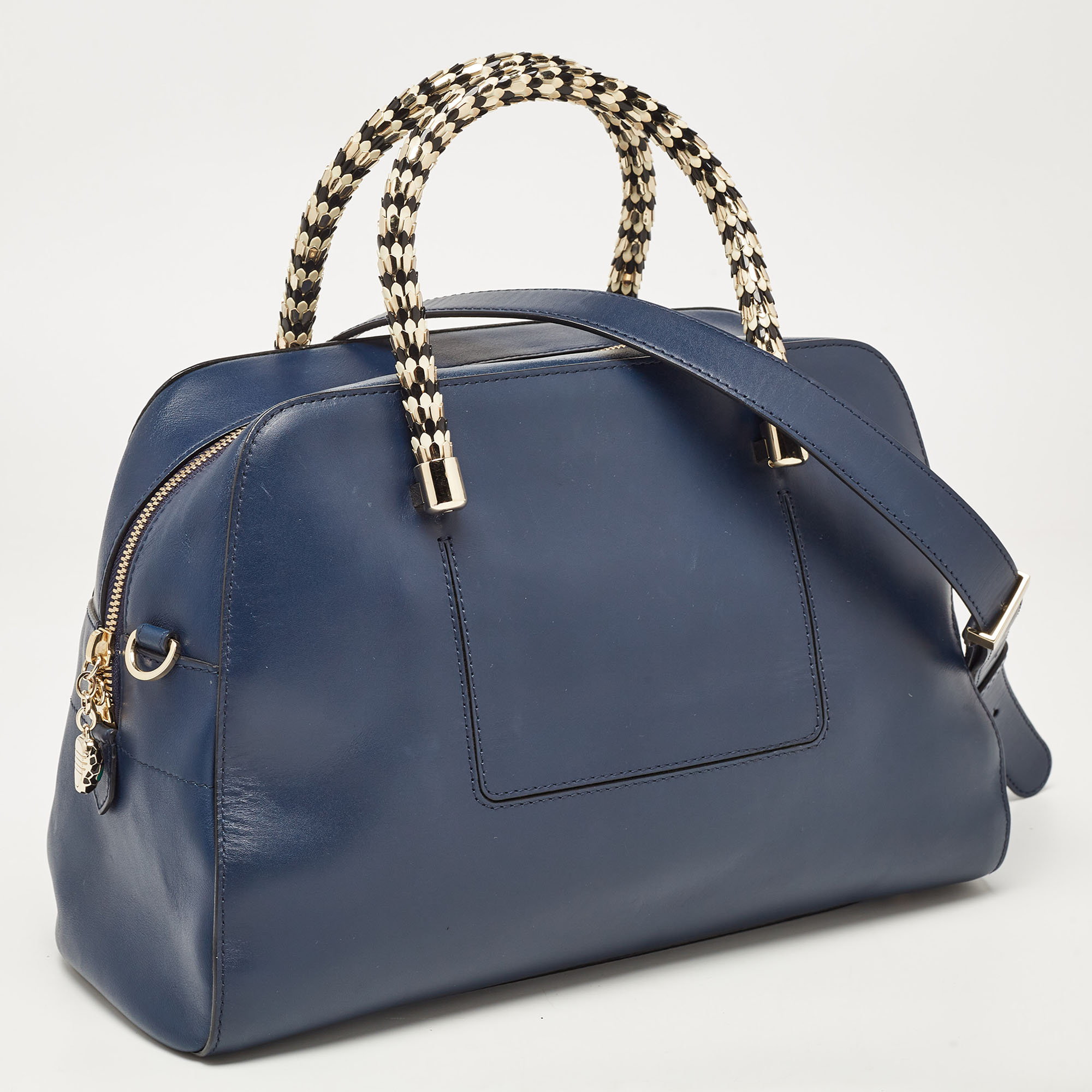 Bvlgari Blue Leather Serpenti Scaglie Bowler Bag