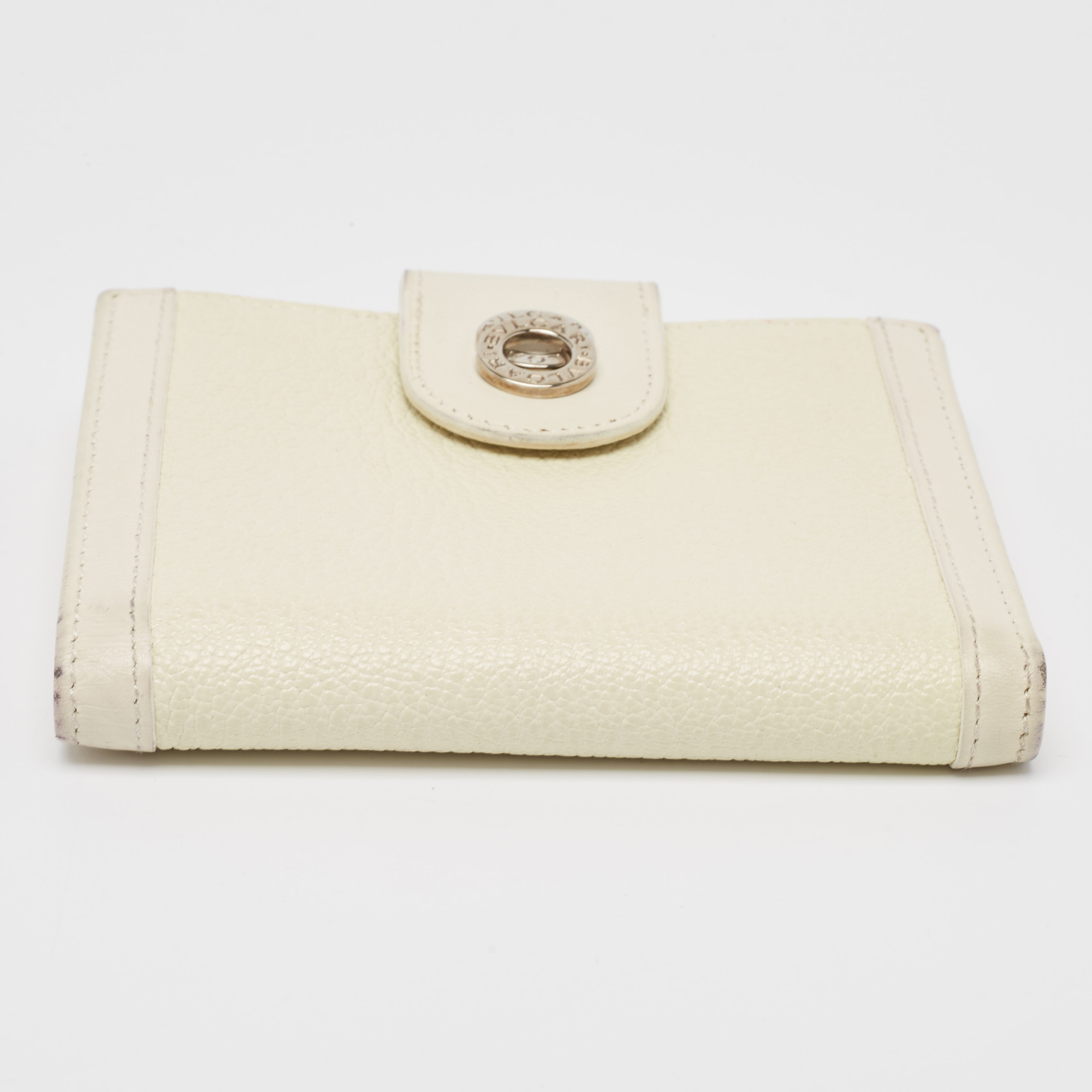 Bvlgari Off White Leather Icon Bit French Wallet