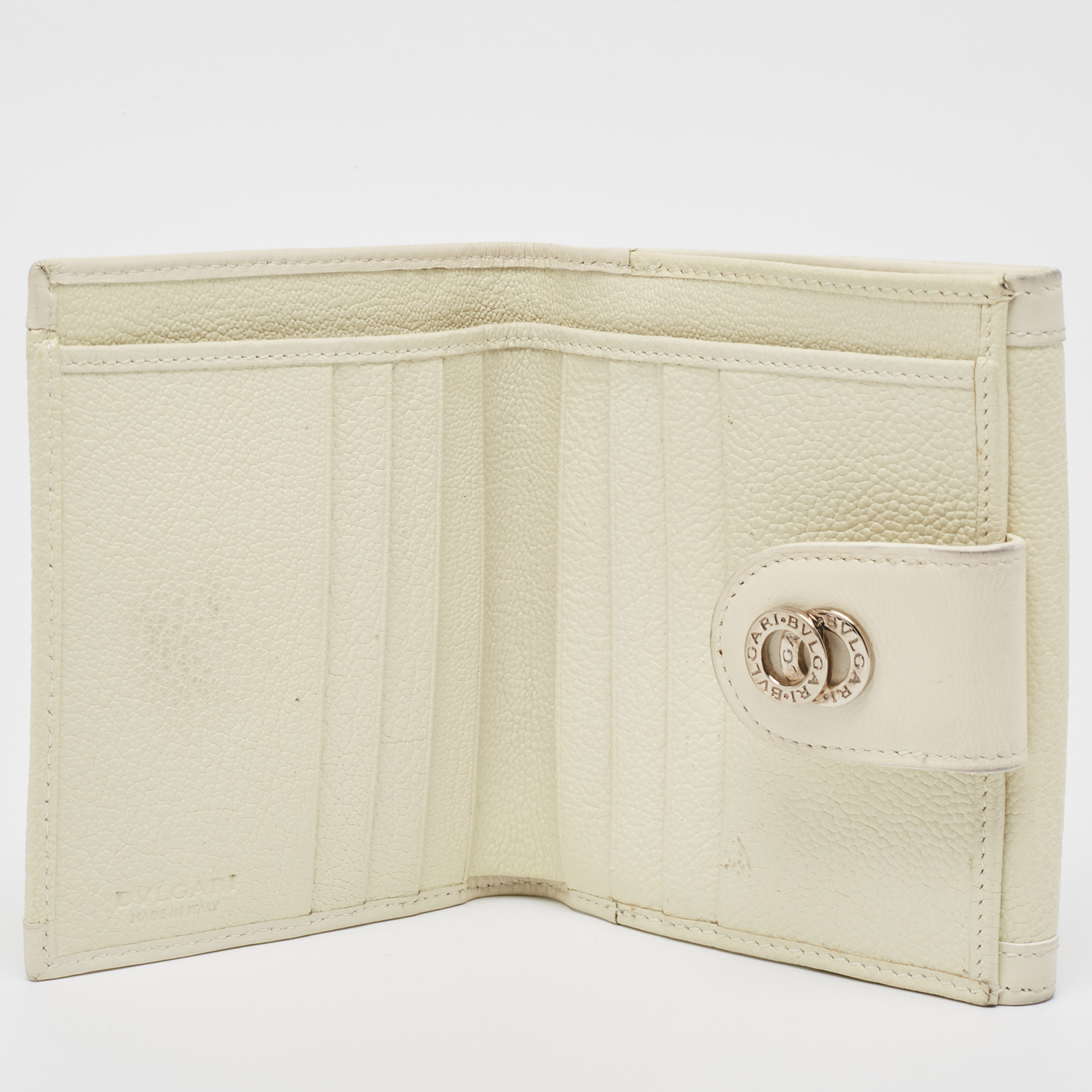 Bvlgari Off White Leather Icon Bit French Wallet