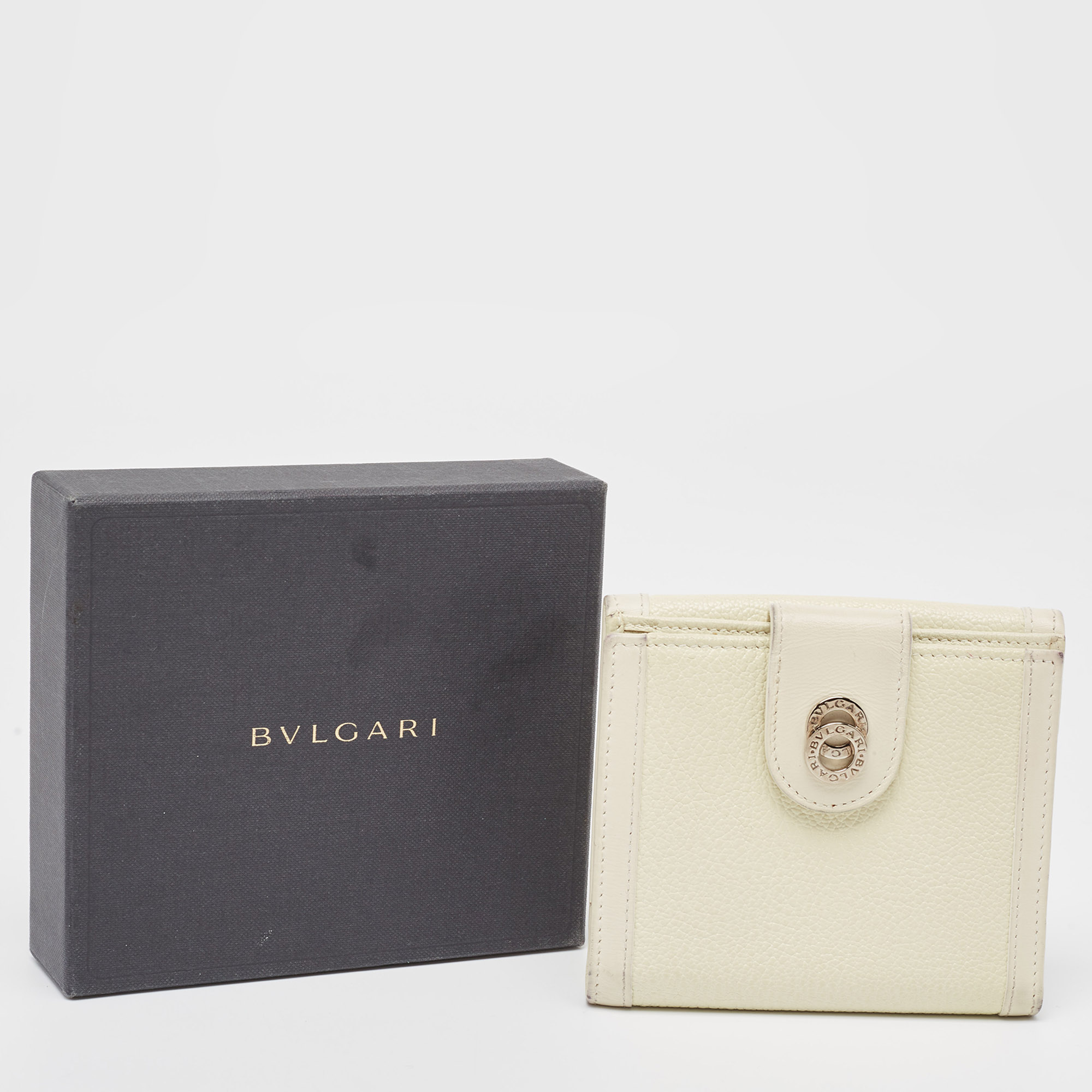 Bvlgari Off White Leather Icon Bit French Wallet