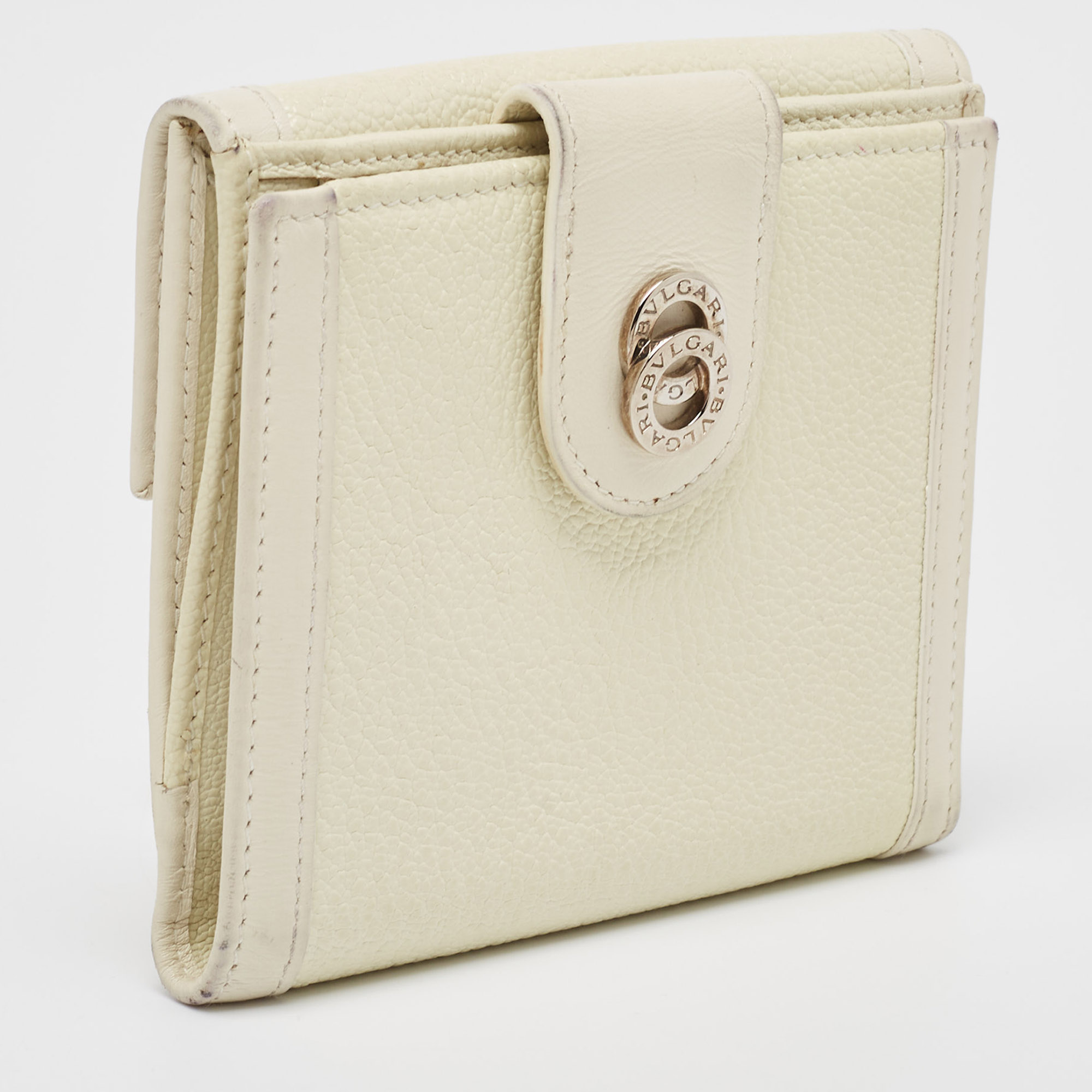 Bvlgari Off White Leather Icon Bit French Wallet