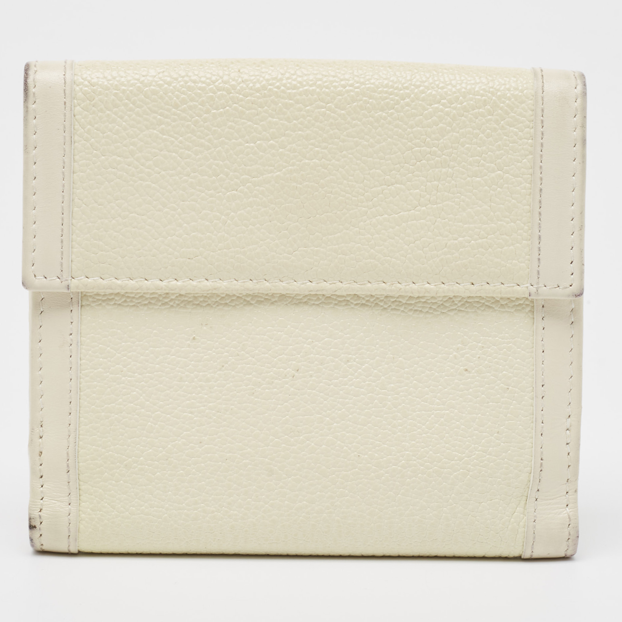 Bvlgari Off White Leather Icon Bit French Wallet