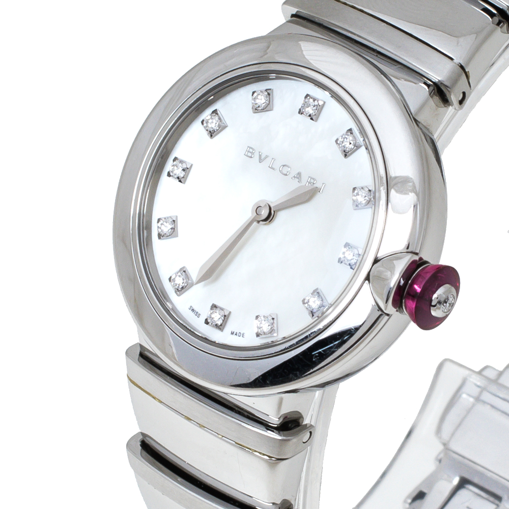 Bvlgari White Mother of Pearl Stainless Steel LVCEA LU28S Women's Wristwatch, Silver
Bvlgari White Mother of Pearl Stainless Steel LVCEA LU28S Women's Wristwatch, Silver