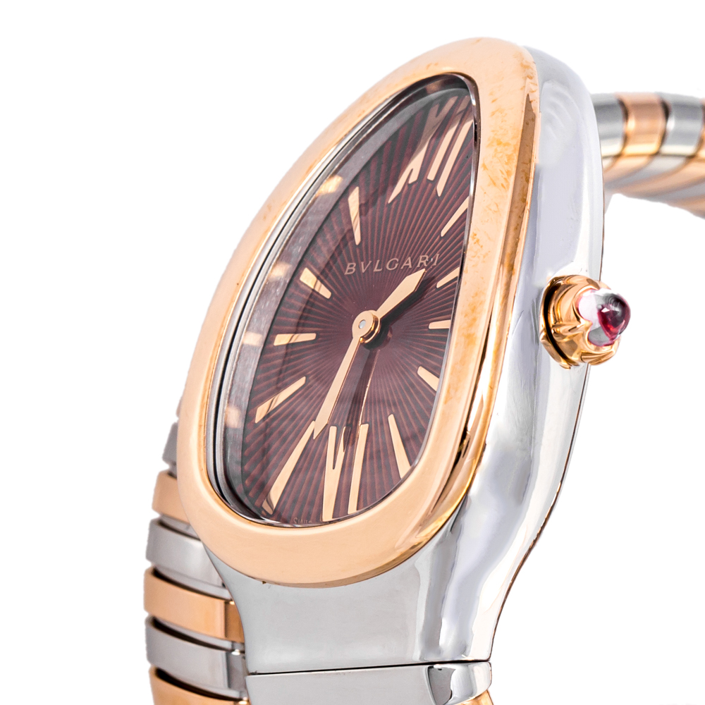 

Bvlgari Brown 18K Rose Gold and Stainless Steel Serpenti Tubogas Women's Wristwatch 35 mm