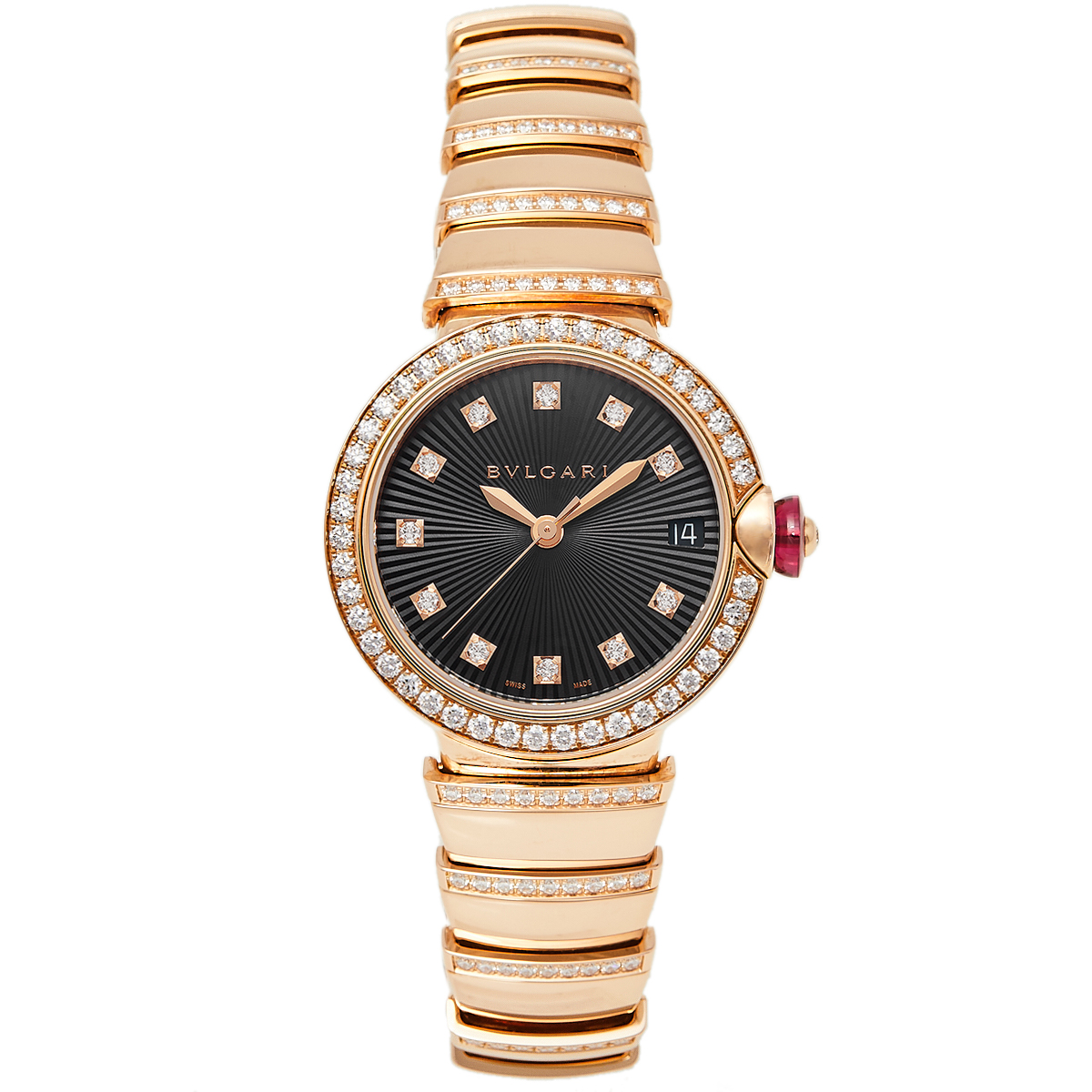 Bvlgari Black 18k Rose Gold Diamond Lvcea 102191 Women's Wristwatch 33 mm