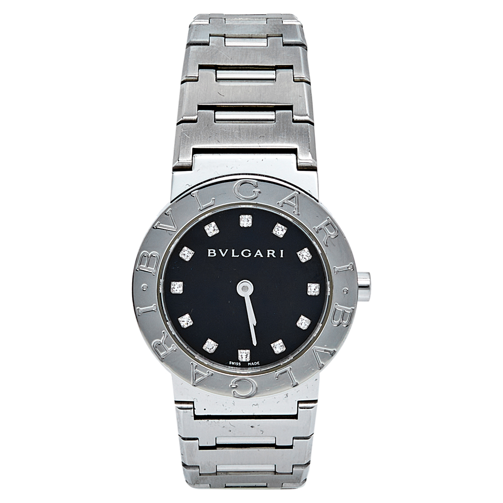 Bvlgari Black Stainless Steel Diamonds Bvlgari Bvlgari BB26SS Women's Wristwatch 26 mm