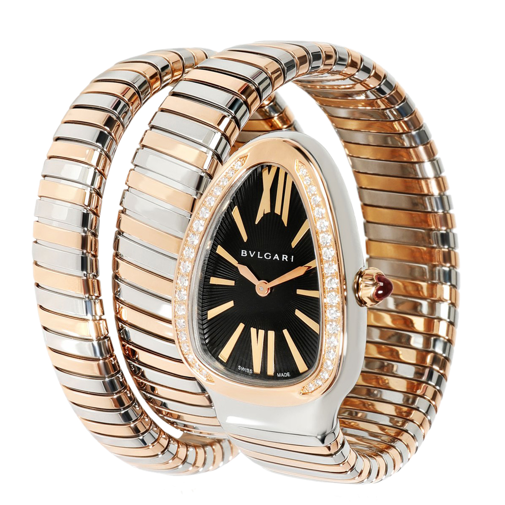 Bulgari Black 18K Rose Gold Stainless Steel Serpenti 102099 SP 35 SPG Women's Wristwatch 25MM
