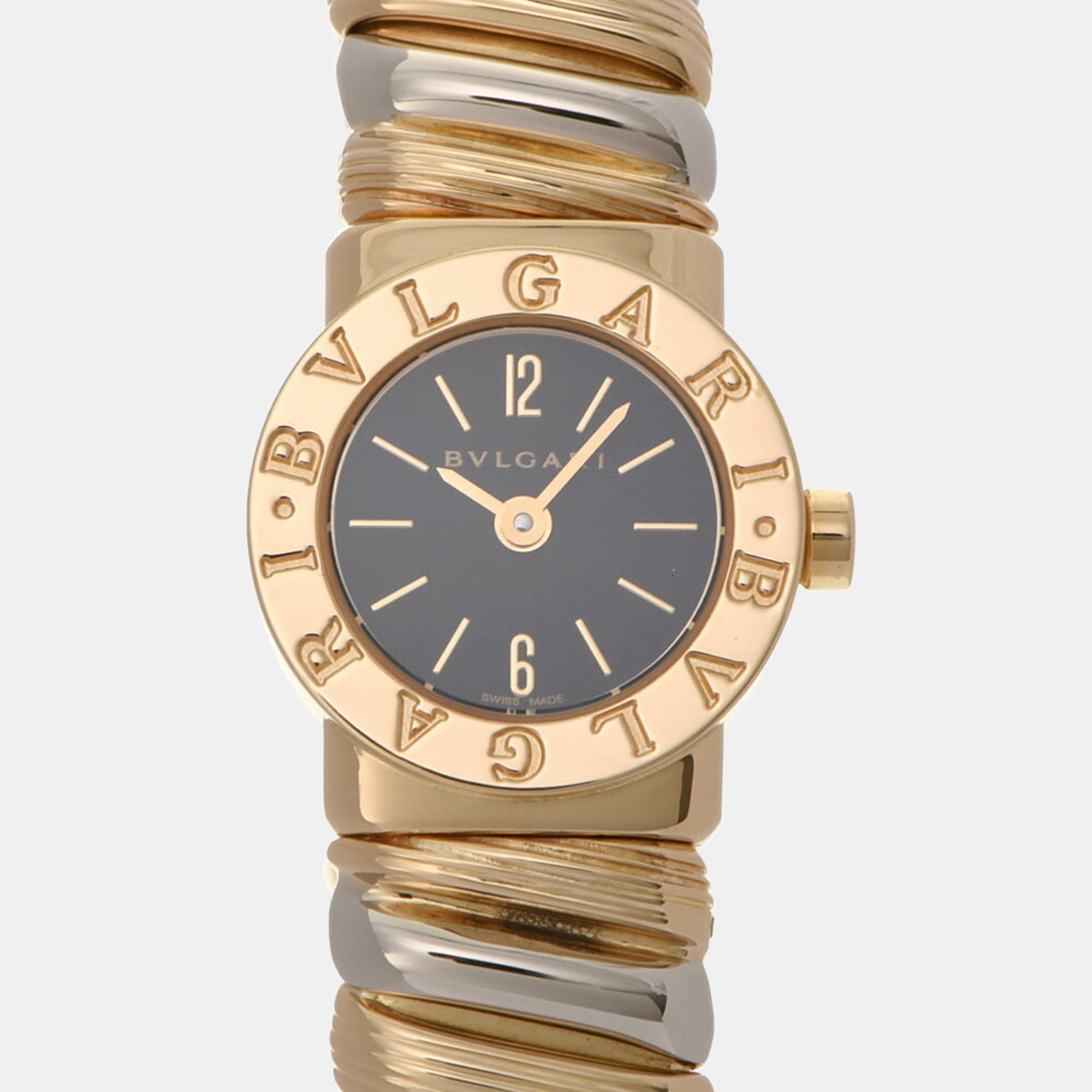 

Bvlgari Black 18k Yellow Gold And Stainless Steel Tubogas Quartz Women's Wristwatch 19 mm